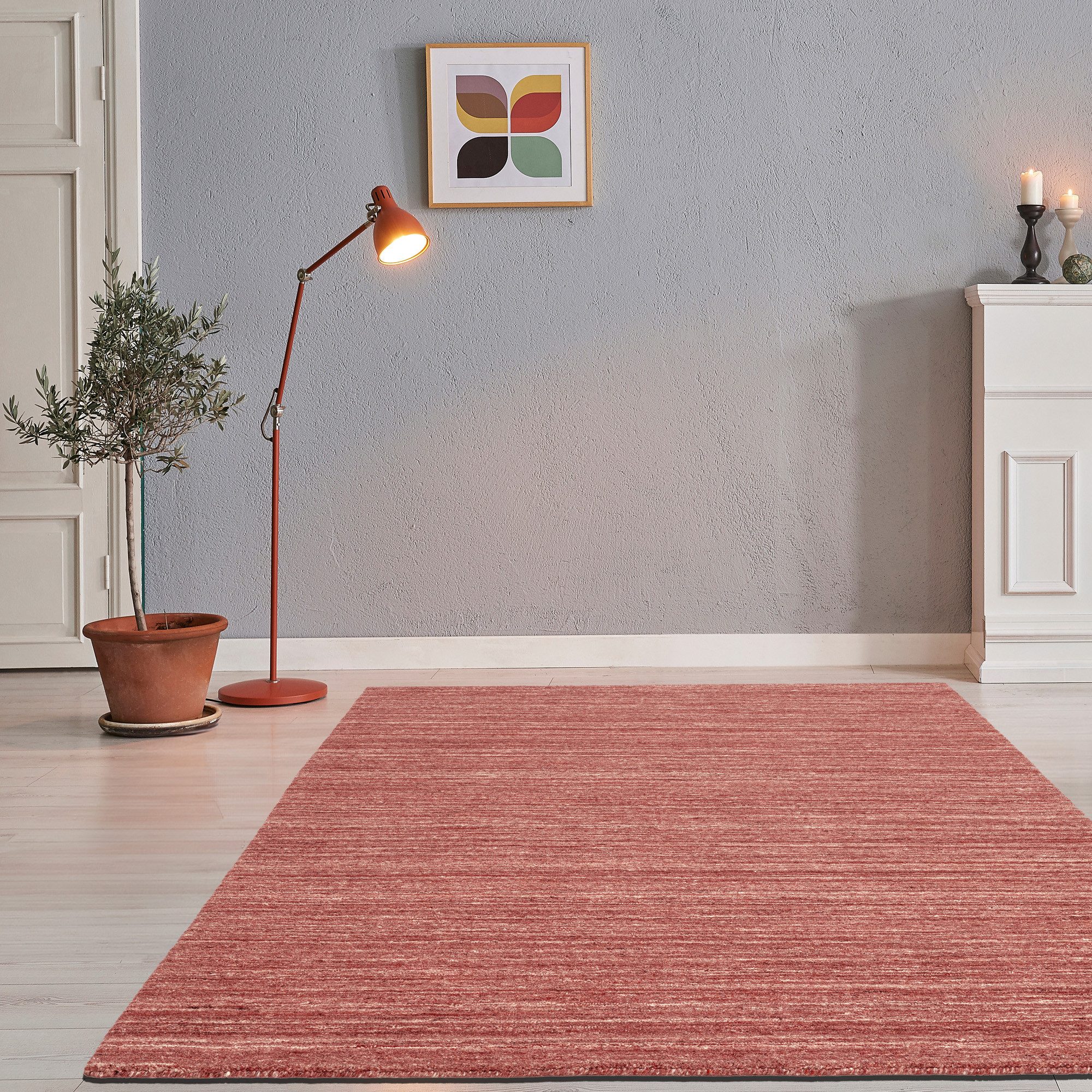 THEKO Wollen kleed Pure Uni Handgeweven vloerkleed, mêlee, zuivere wol