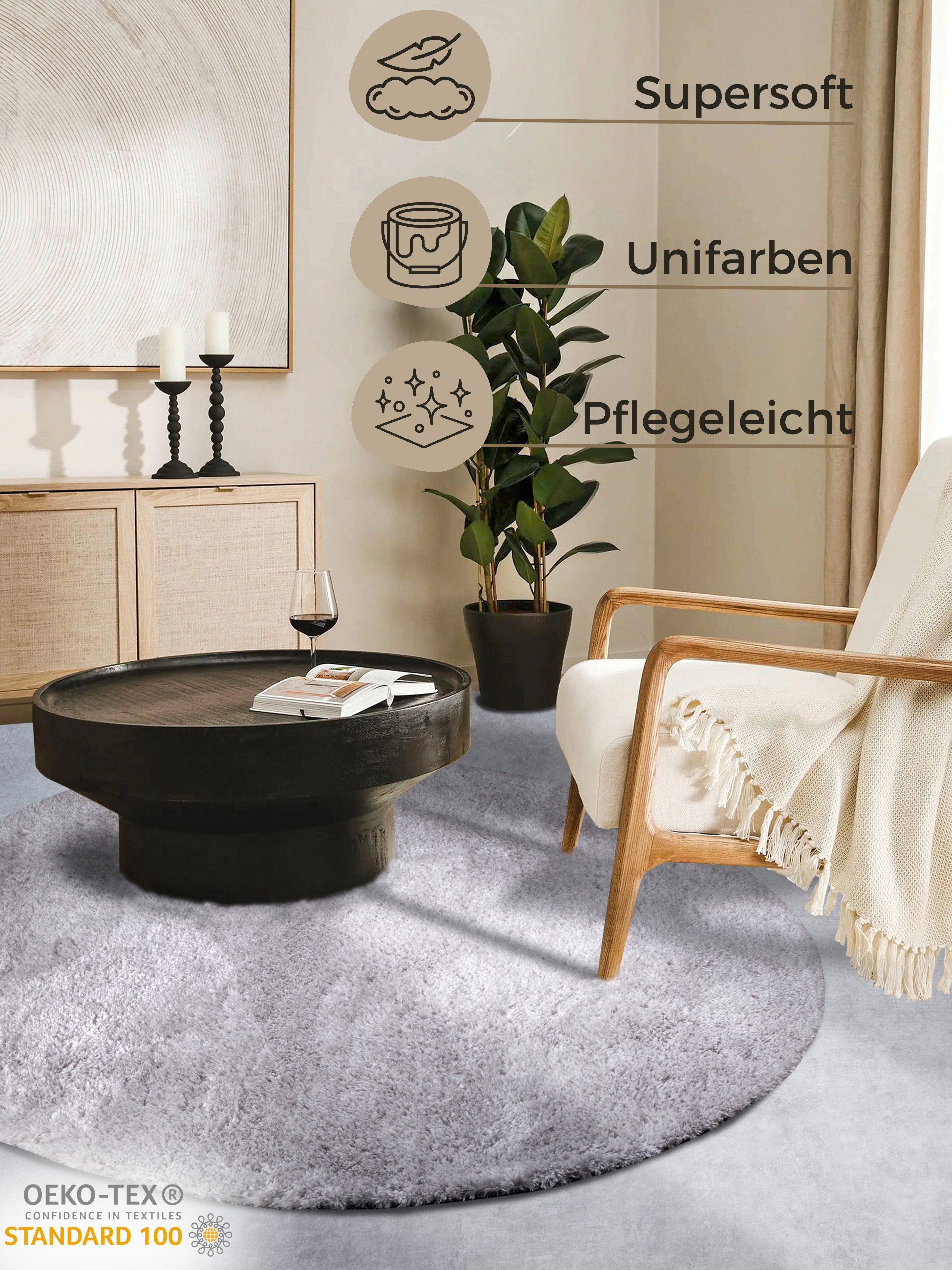 HANSE Home Hoogpolig vloerkleed Olaf Lange pool, shaggy, effen, pluizig, zacht, glanzend, modern, effen
