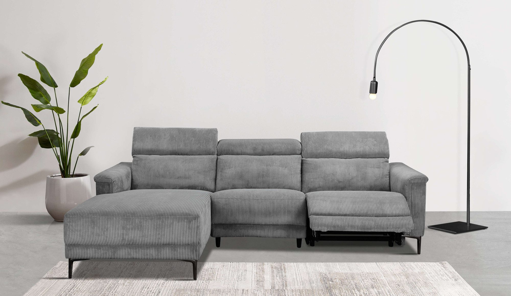Places of Style Hoekbank Lund in cord, L-vorm, 261 cm, handmatige en elektrische relaxfunctie