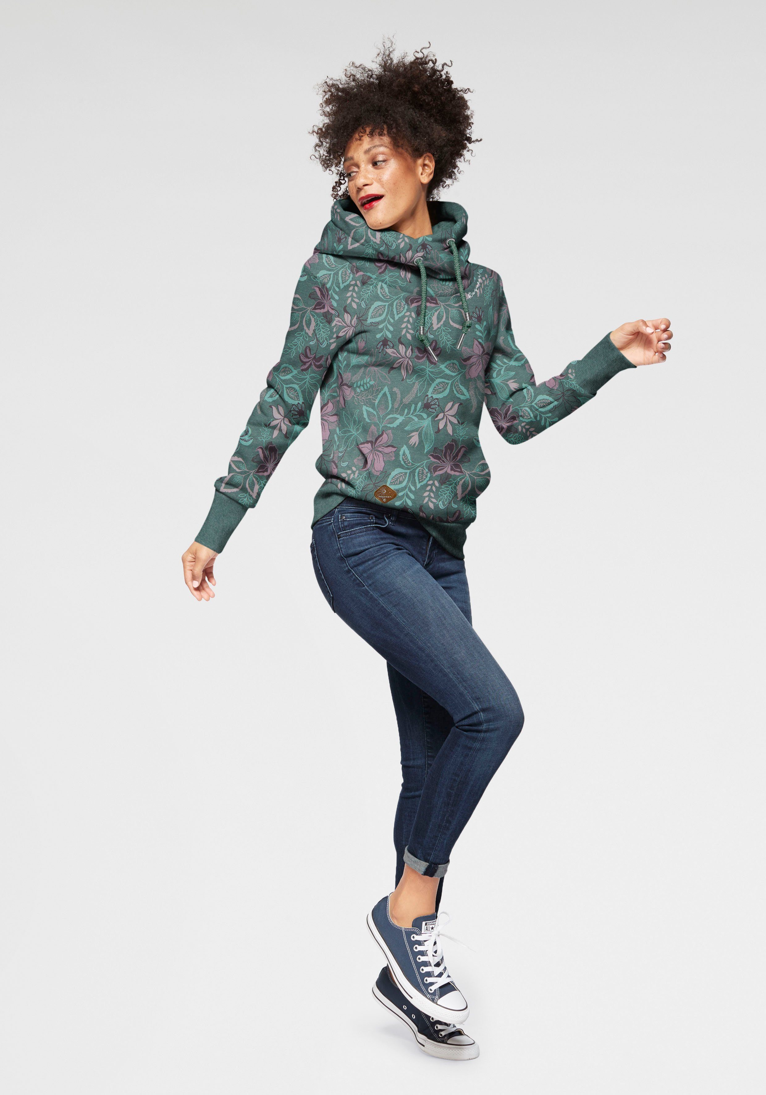 Ragwear Sweater GRIPY FLOWERS O Hoodie met gebloemde print all-over