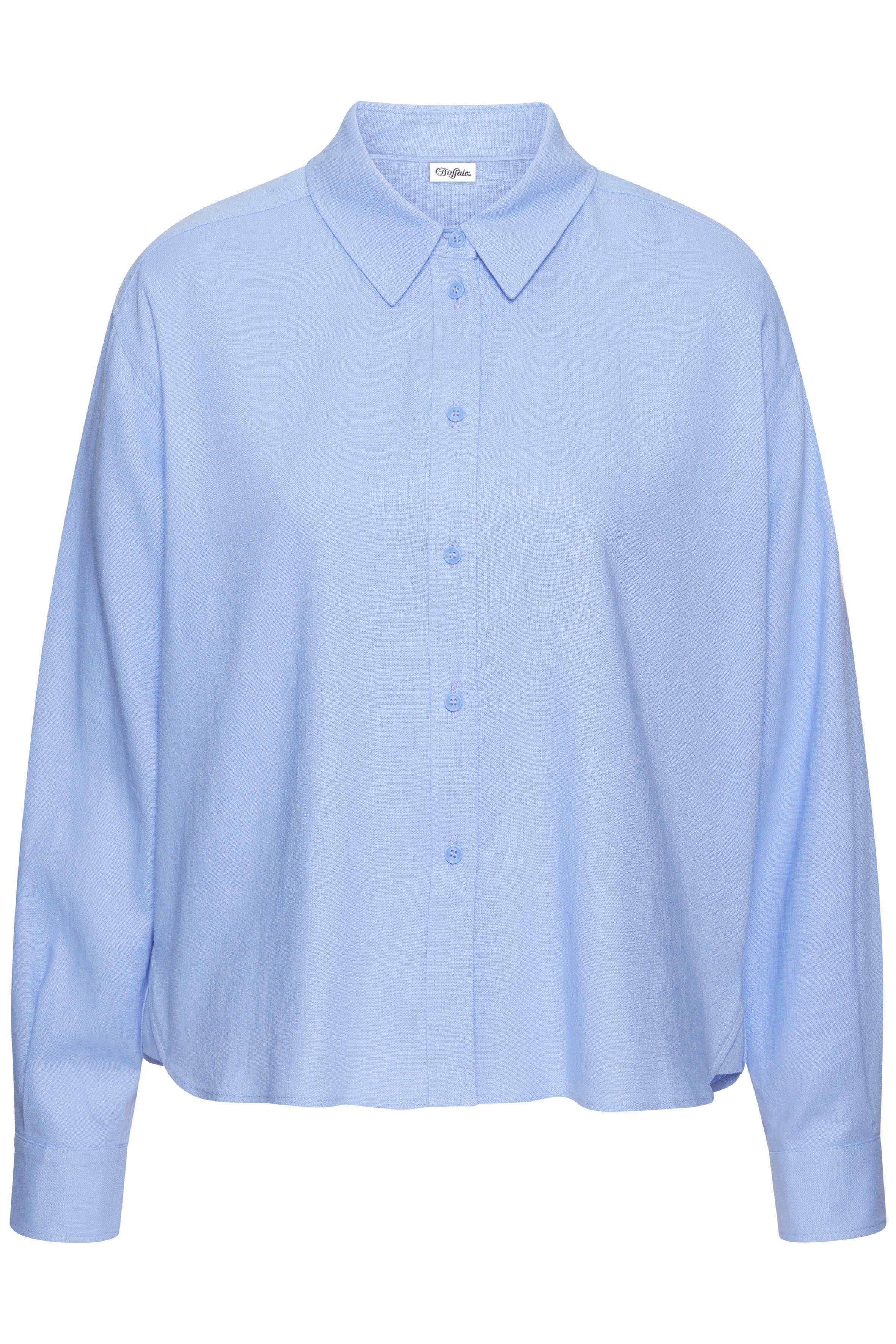 Buffalo Overhemdblouse met linnenpercentage, luchtige lange blouse met overhemdkraag