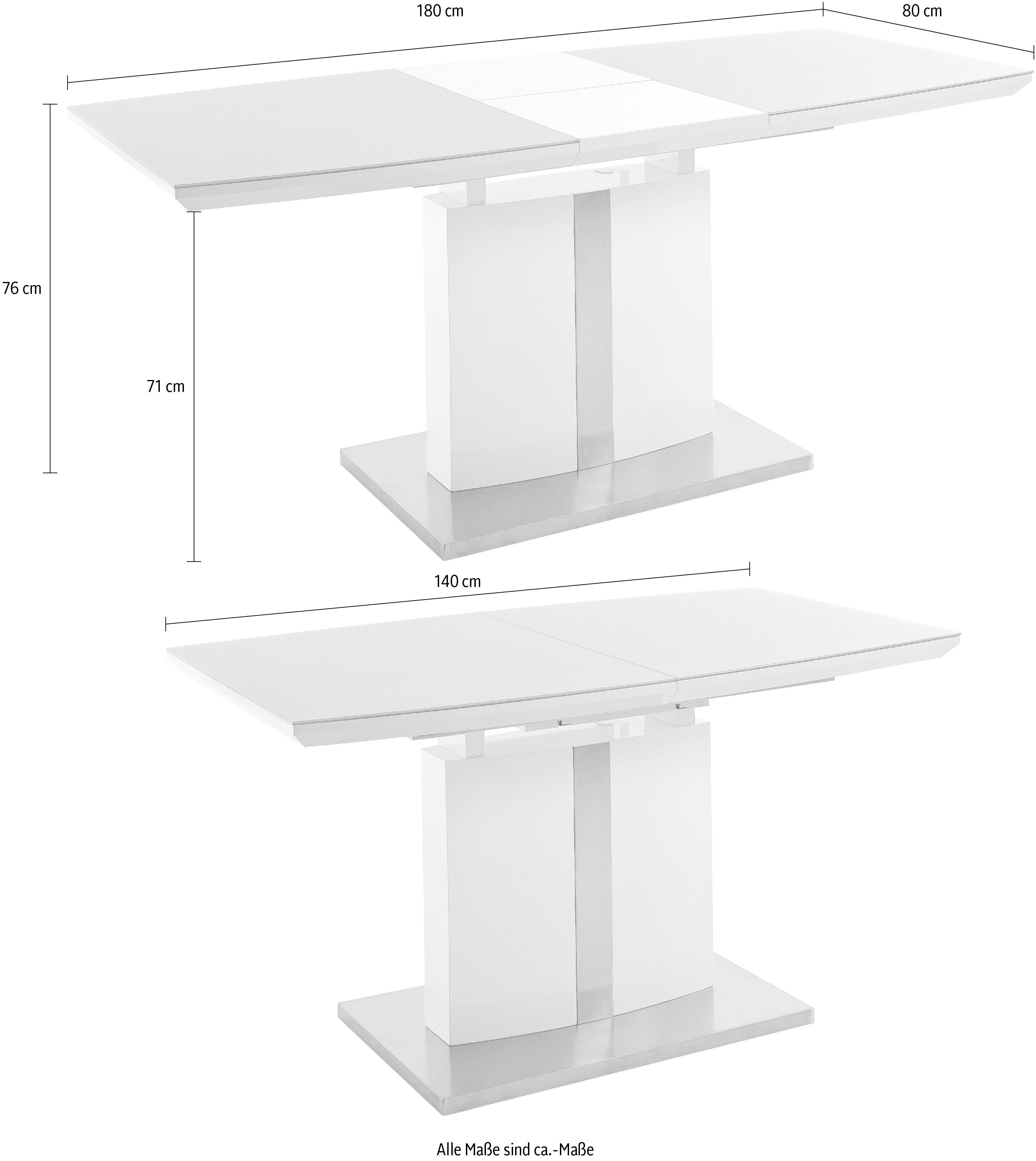 MCA furniture Eettafel Najuma, TOPSELLER! Bootvorm wit met synchroon uittreksysteem, veiligheidsglas