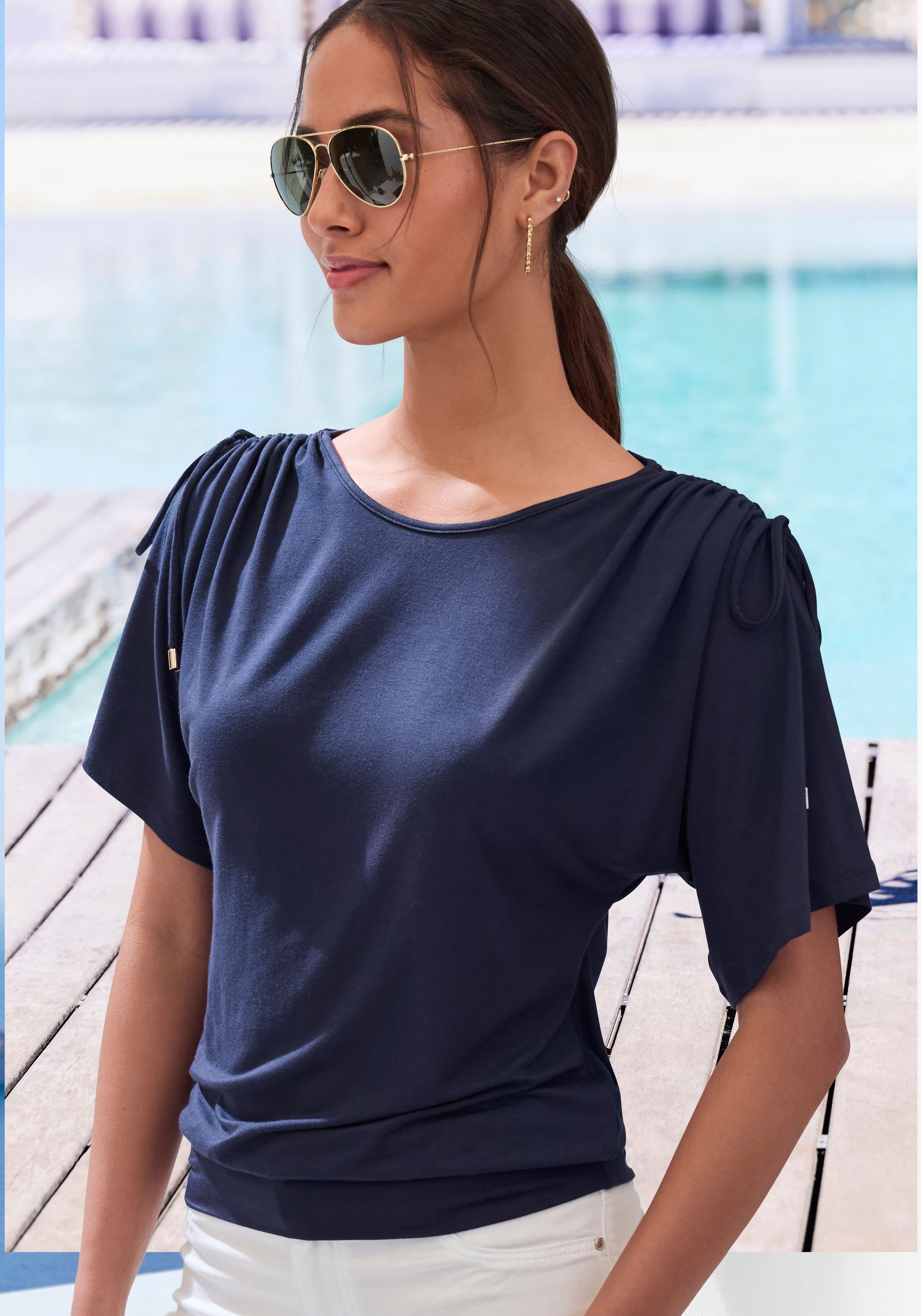 Lascana Shirt met ronde hals Met variabele mouwlengte van zachte viscose-stretch