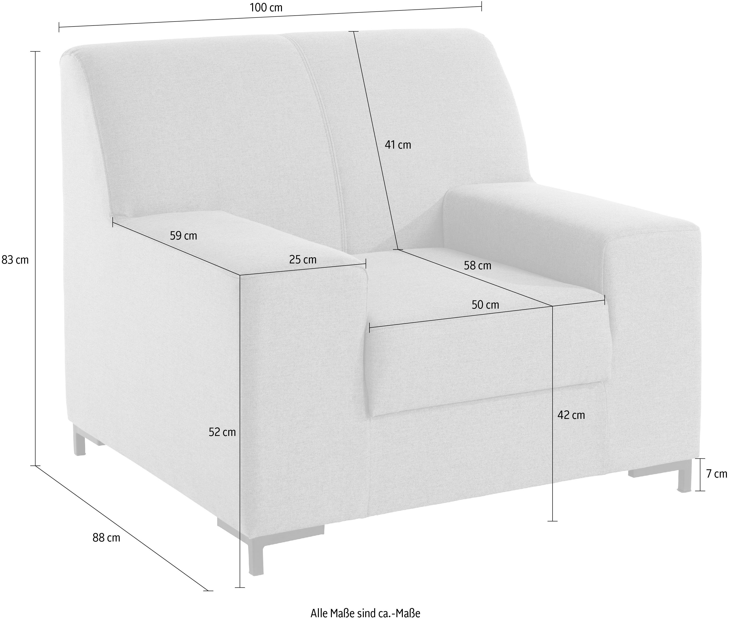 DOMO collection Fauteuil Ledas kubisch en comfortabel, platte armleuningen, elegante voet,