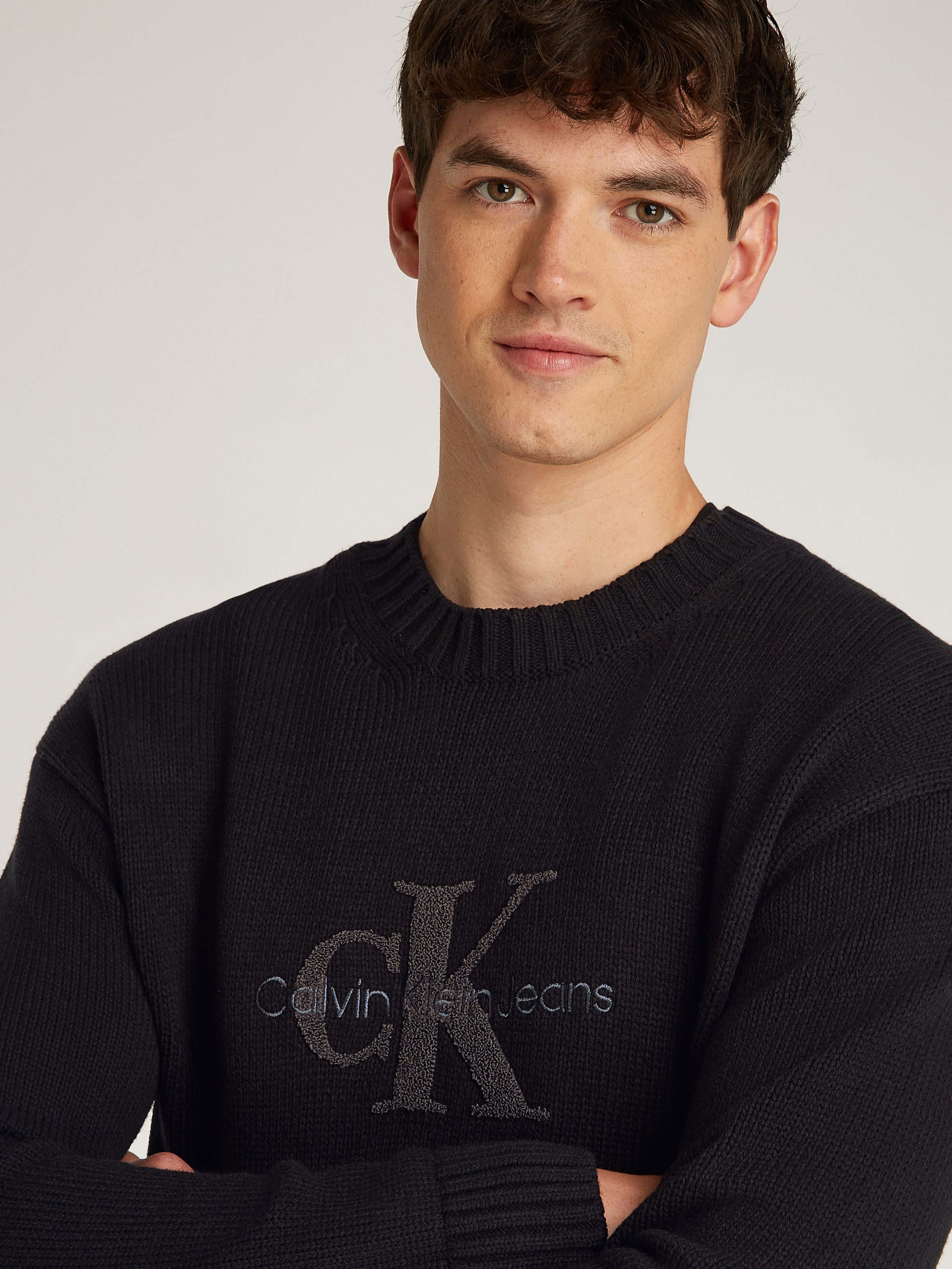 Calvin Klein Trui met ronde hals CHENILLE MONOLOGO SWEATER