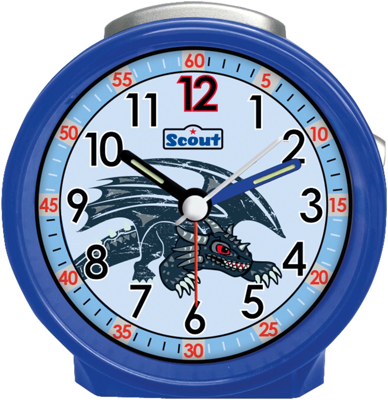 Scout Kwarts-wekker Dino wekker, Friends, 280001024 Dino-motief, leerwekker, ook ideaal als cadeau schoolspullen blauw