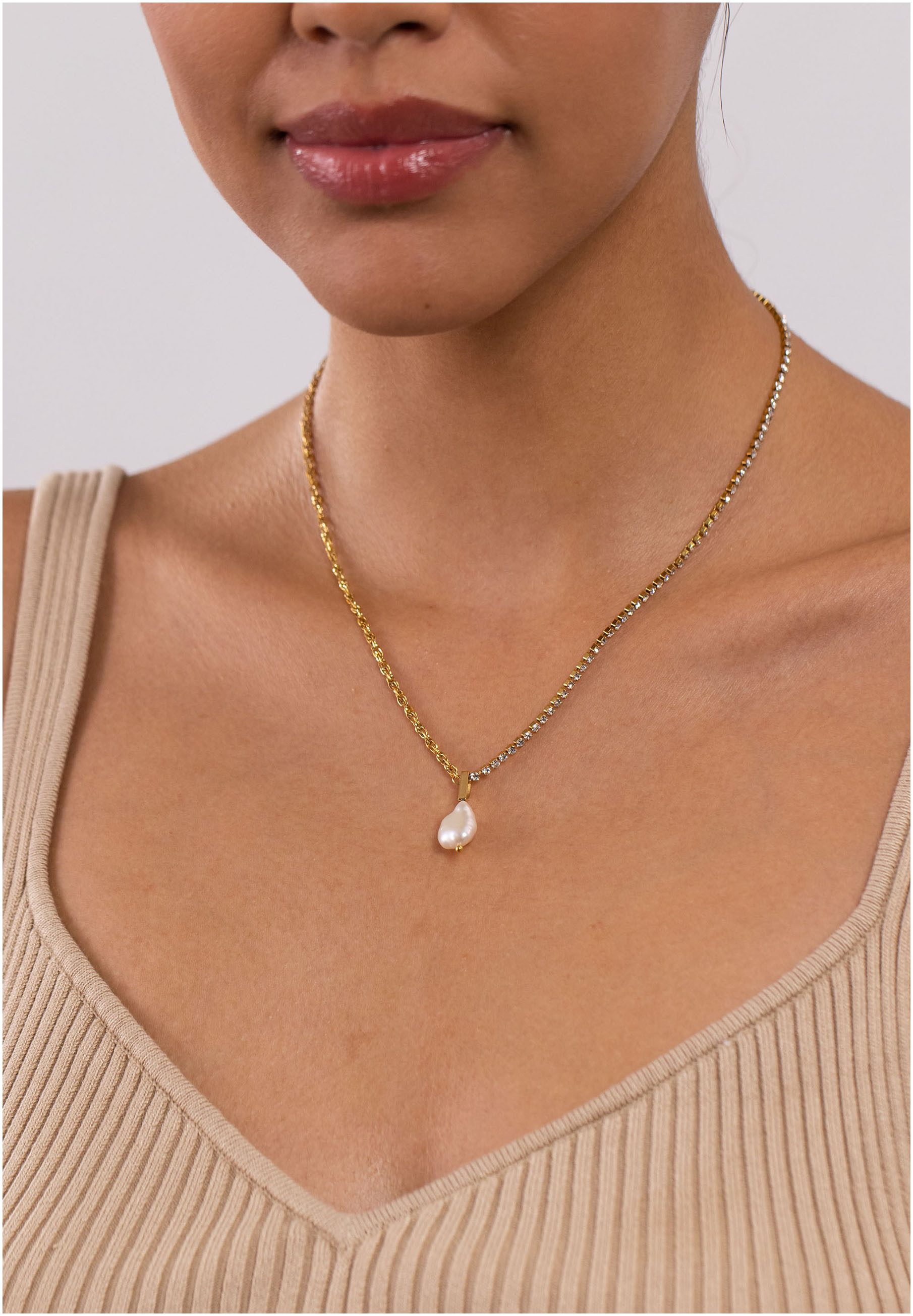 Purelei Ketting met hanger Sieraad cadeau Elua glitter, 2108 met zirkoontjes (synth.) - met zoetwater-cultivéparel
