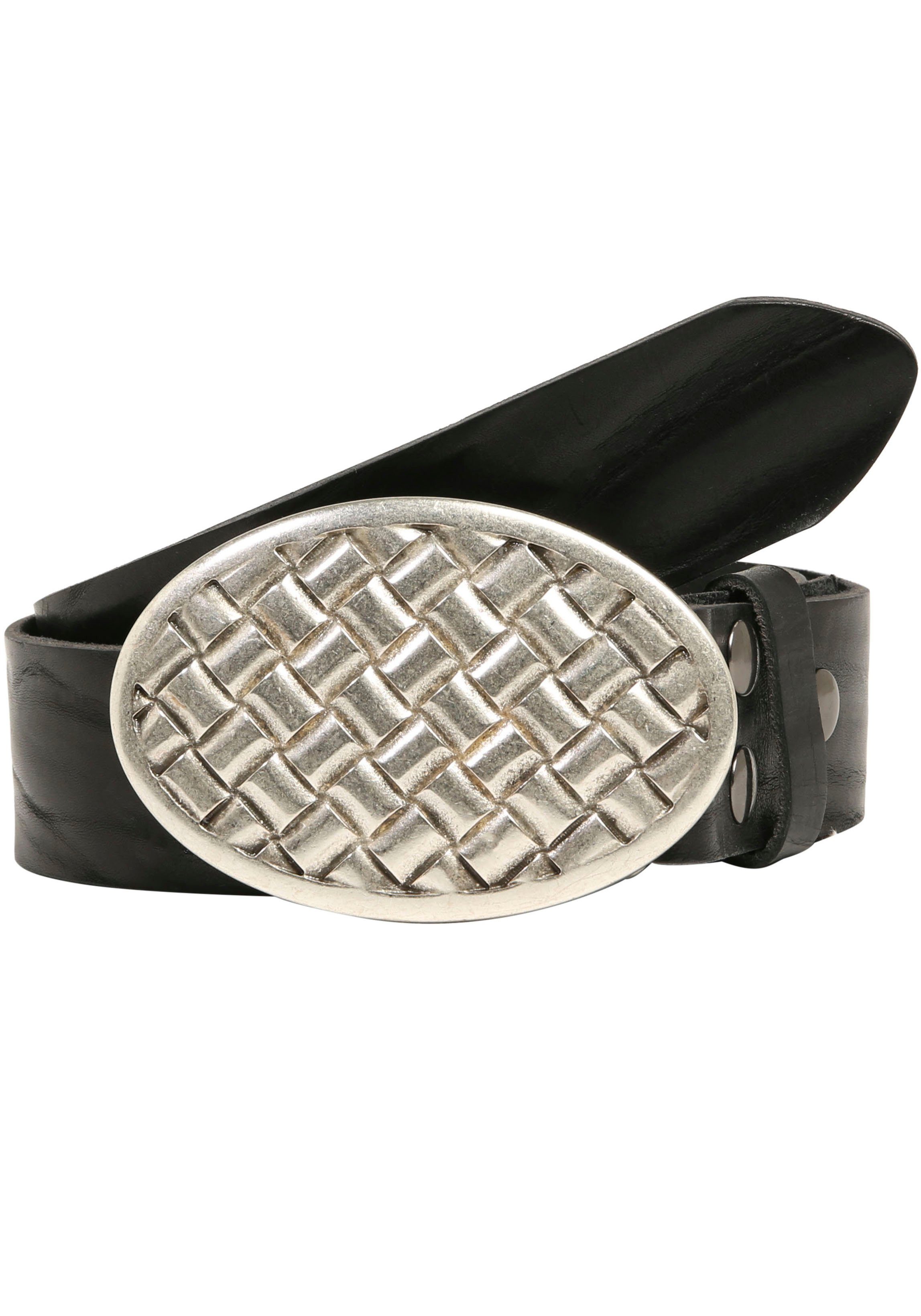 RETTUNGSRING by showroom 019° Leren riem met verwisselbare sluiting "ovaal gevlochten" unisex riemen maat 100 zwart