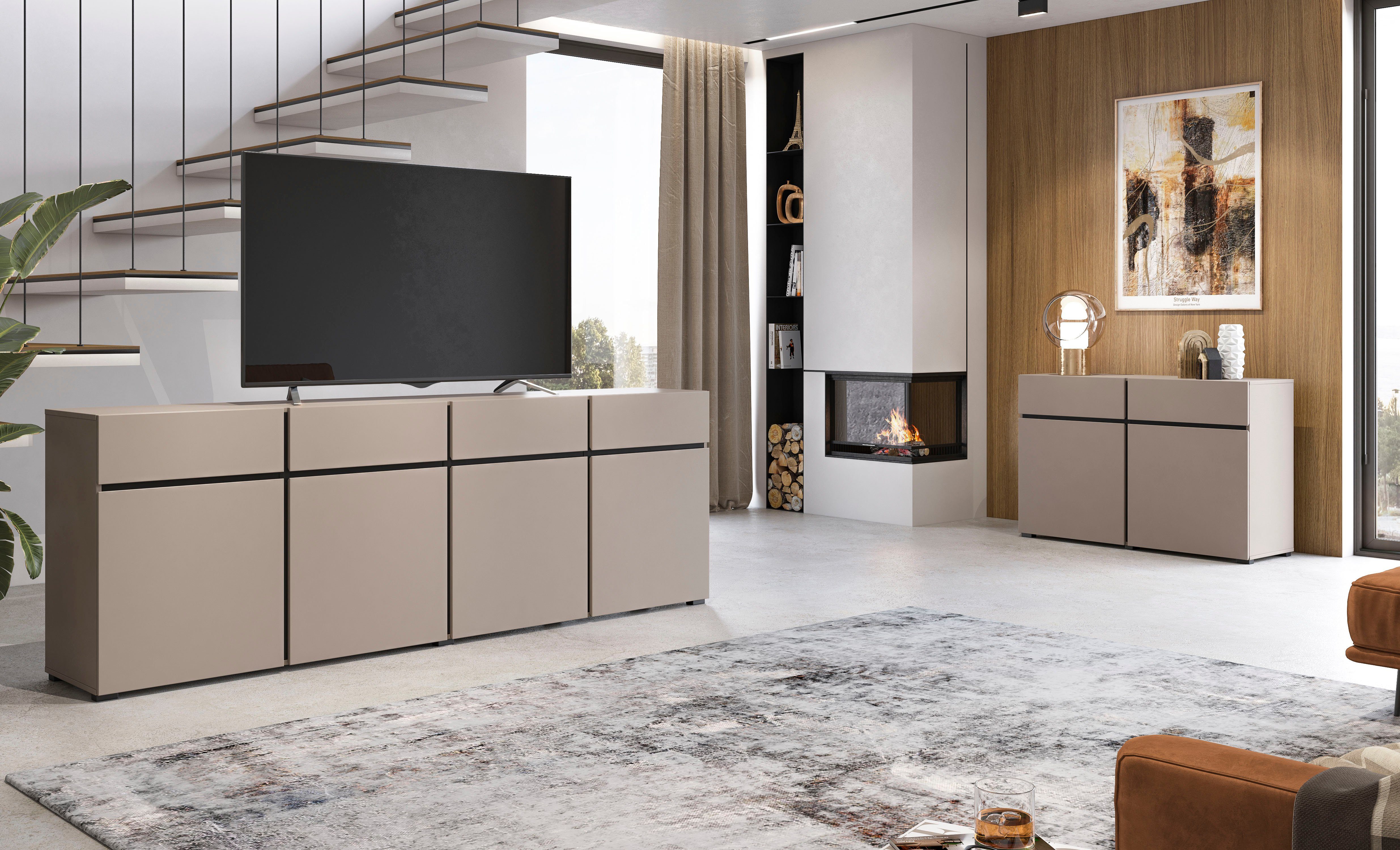 INOSIGN Dressoir Cross,breedte 119,5 cm, moderne greeploze kast,2 deuren/2 laden