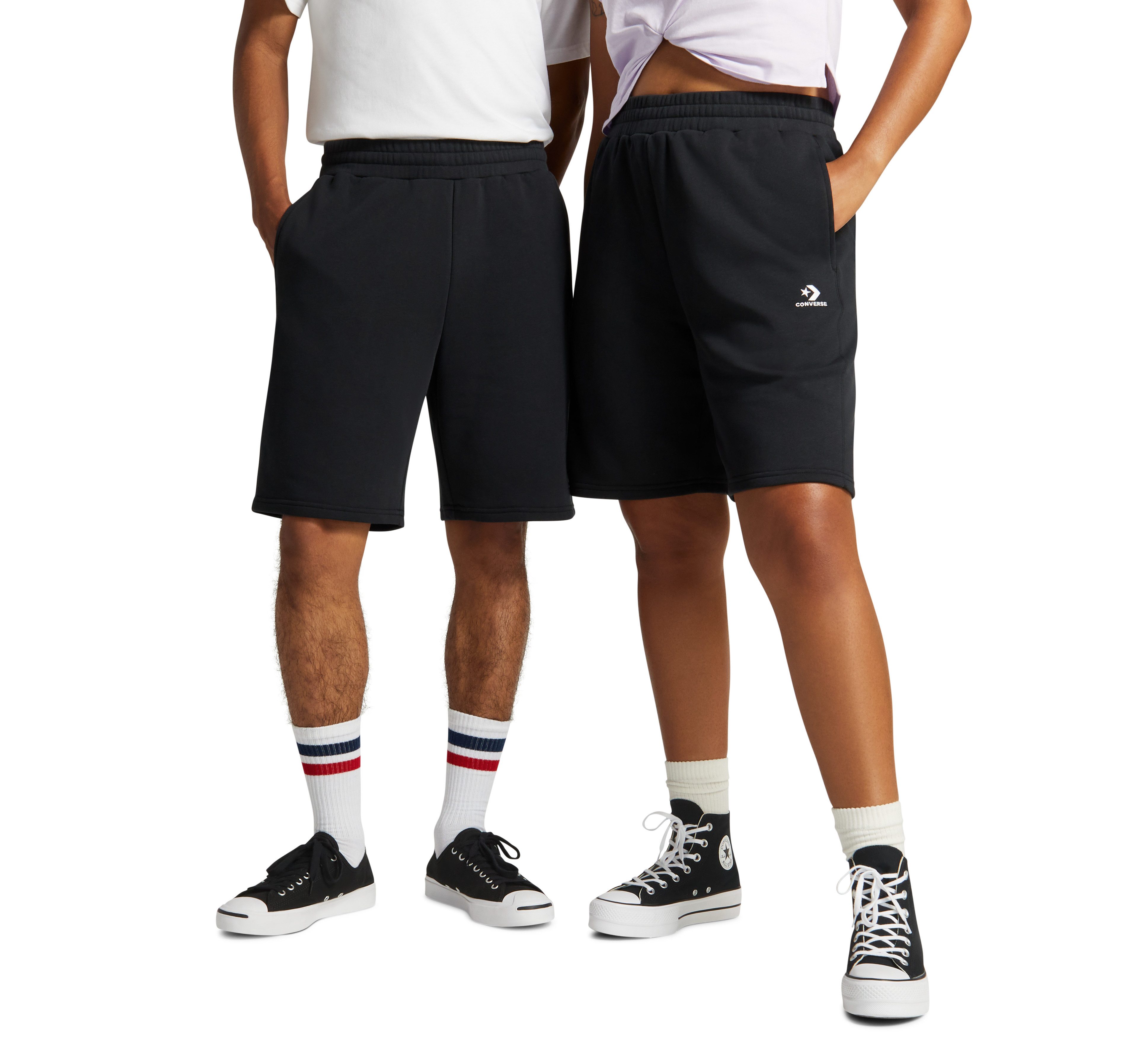 Converse Sweatshort EMBROIDERED STAR CHEVRON STANDARD-FIT FLEECE SHORT (1-delig) heren sportshorts maat XXS zwart