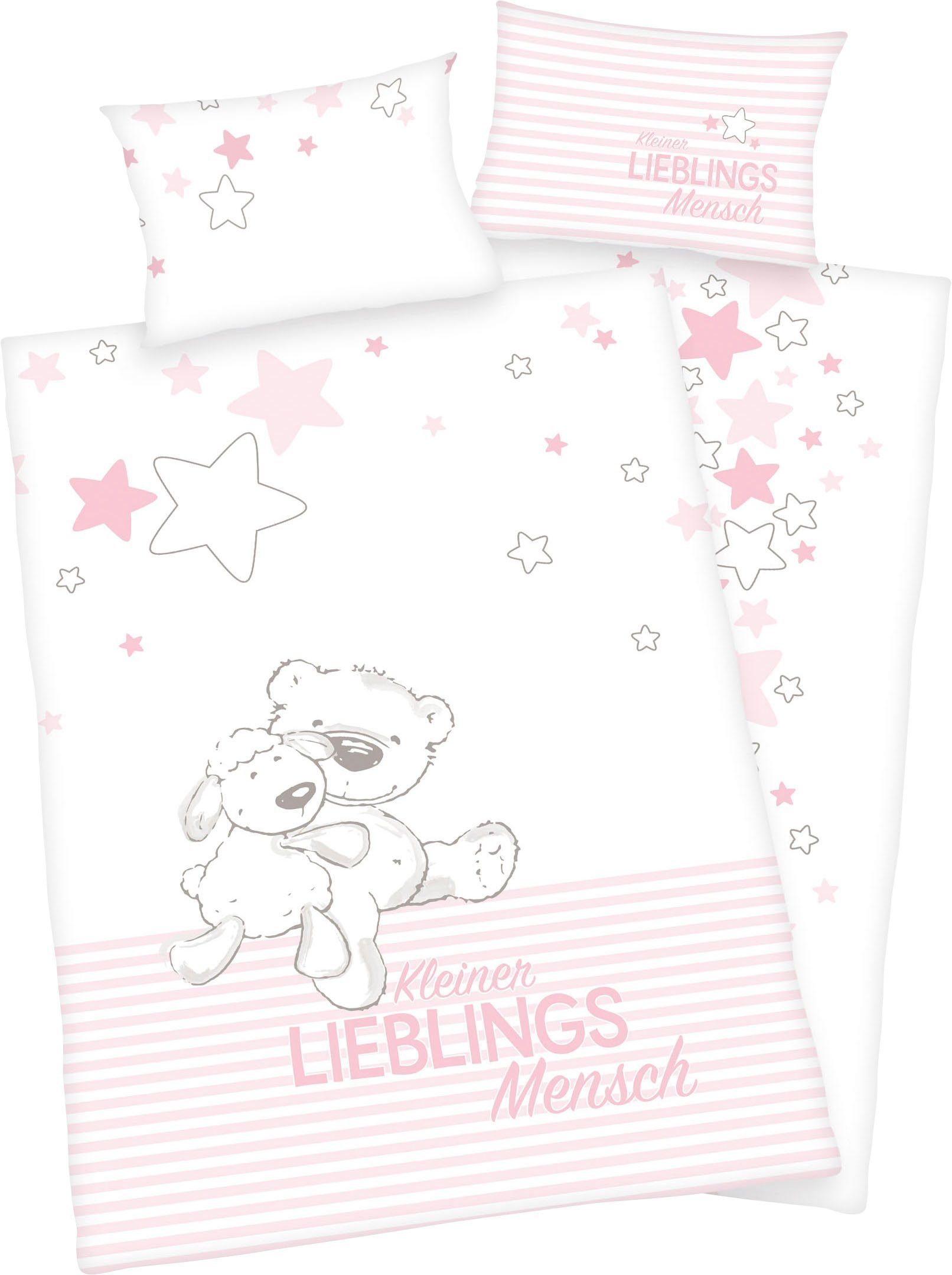 Baby Best Baby-overtrekset Kleine favoriete persoon met schattig teddy-motief en belettering dekbedovertrekken maat 1x 100x135 cm roze