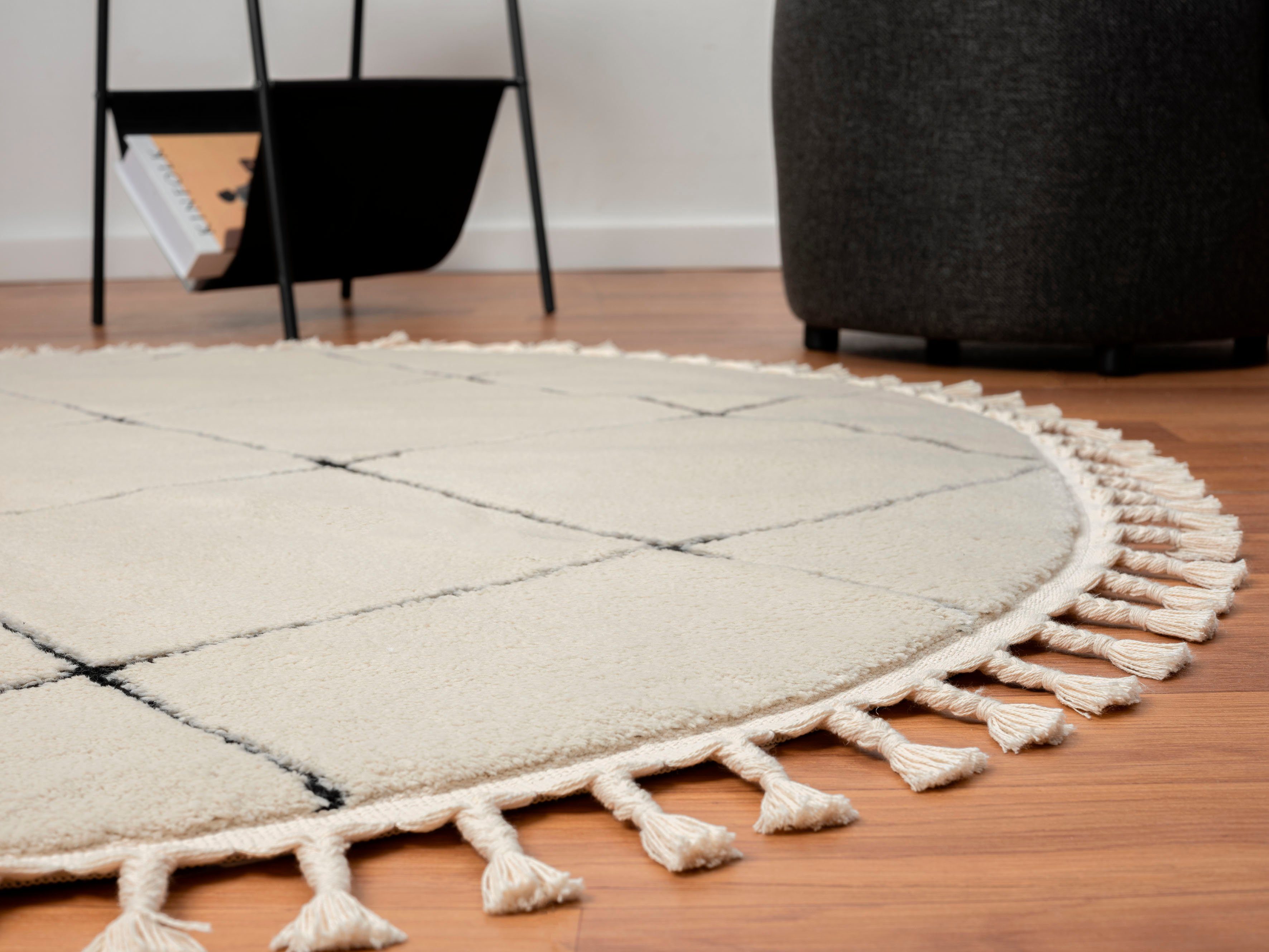 Myflair Möbel & Accessoires Hoogpolig vloerkleed Moroccan Square modern, marokkaans ontwerp, ruitenpatroon, zacht, met franjes