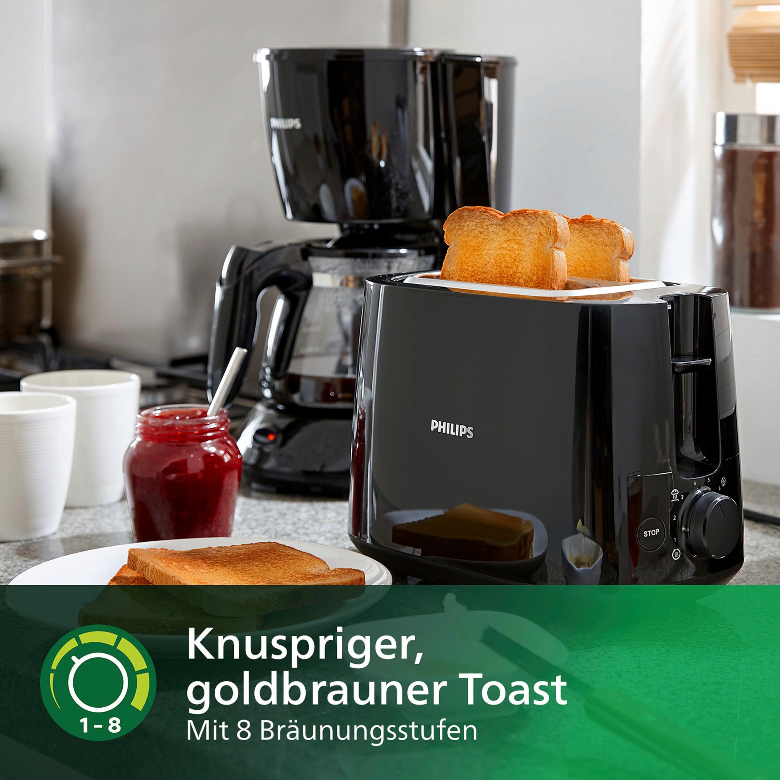 Philips Toaster HD2581/90 Daily Collection Broodjesopzet, kruimellade, 8 bruiningsniveaus, zwart