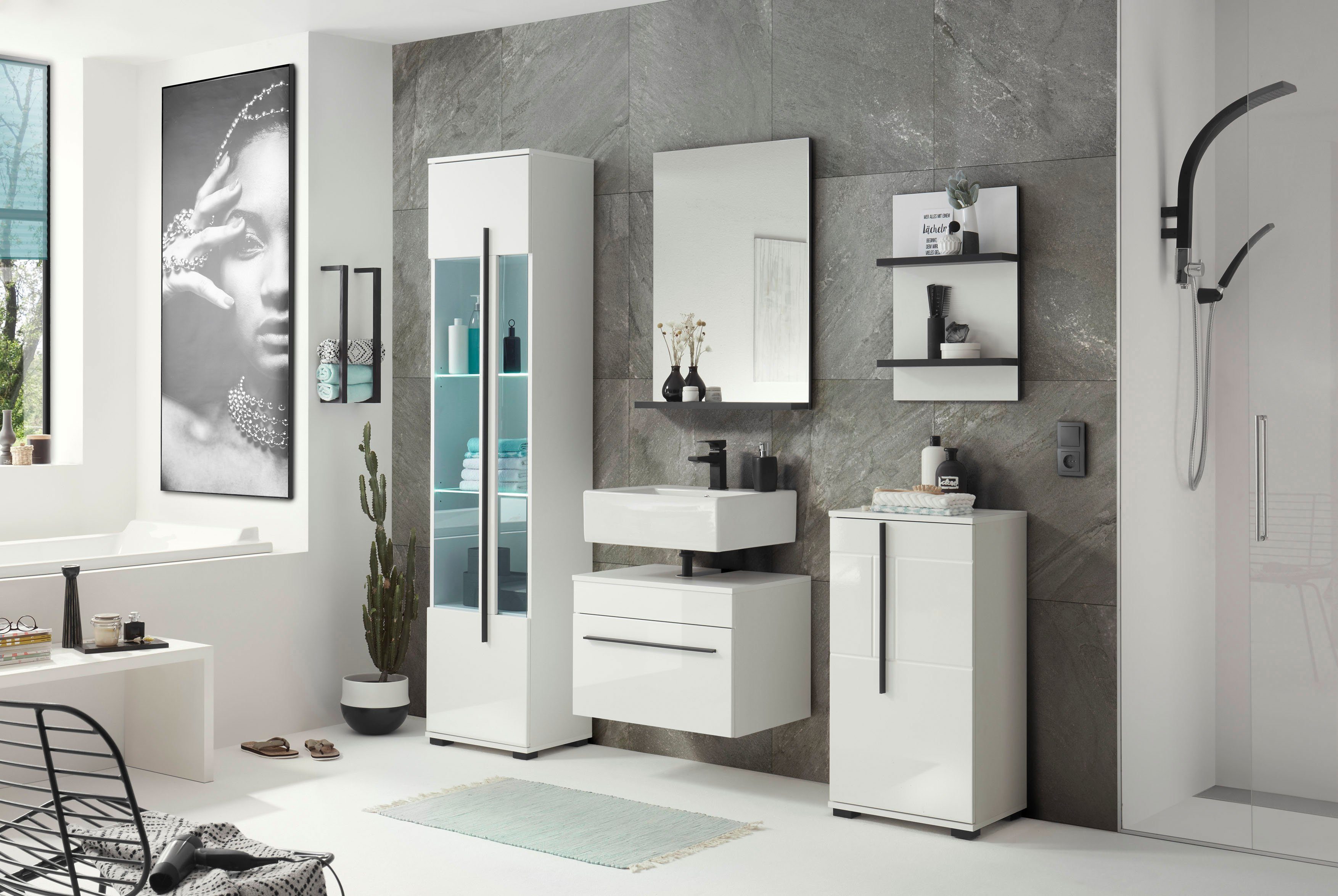 INOSIGN Wandplank Cantara, Badregal in Hochglanz Weiß, Wandboard im modernen Design