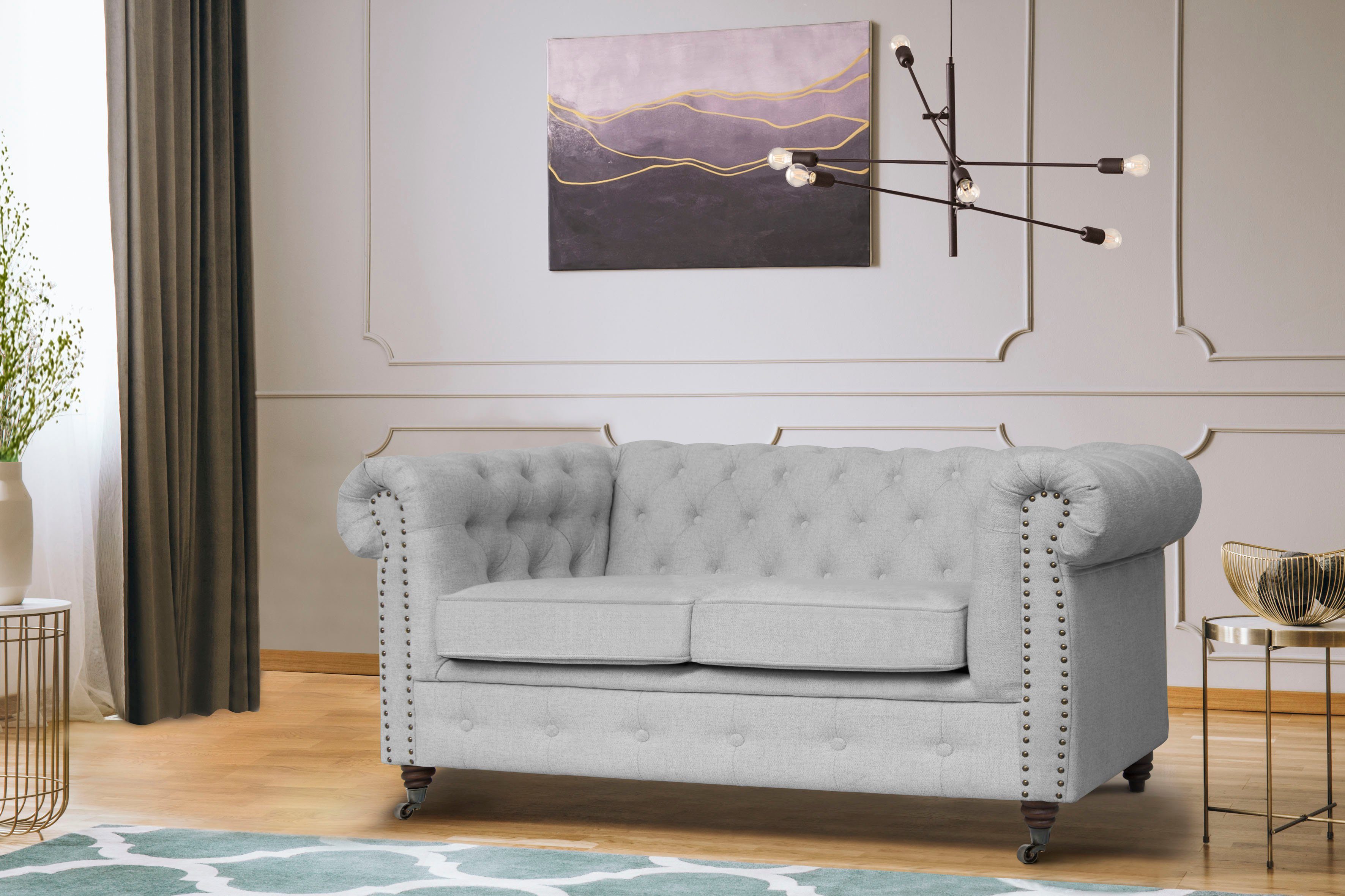 Home affaire Chesterfield-bank Aarburg luxueuze capitonnage en siernagels in chesterfield-design