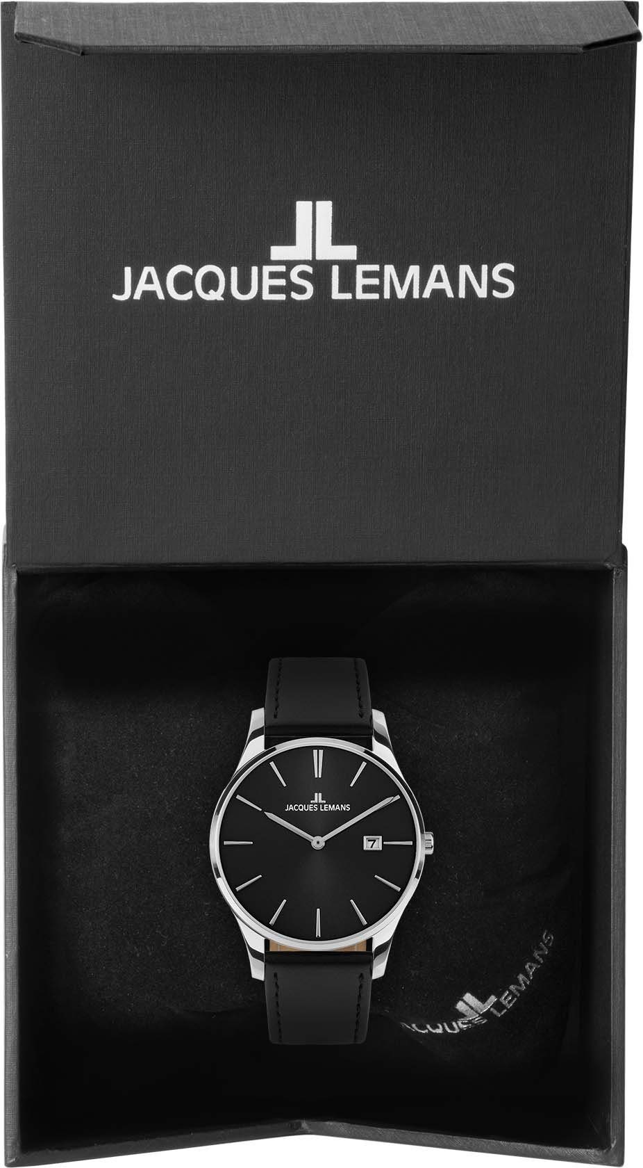 Jacques Lemans Kwartshorloge London, 1-2122A Polshorloge, dameshorloge, herenhorloge, datum, leren armband