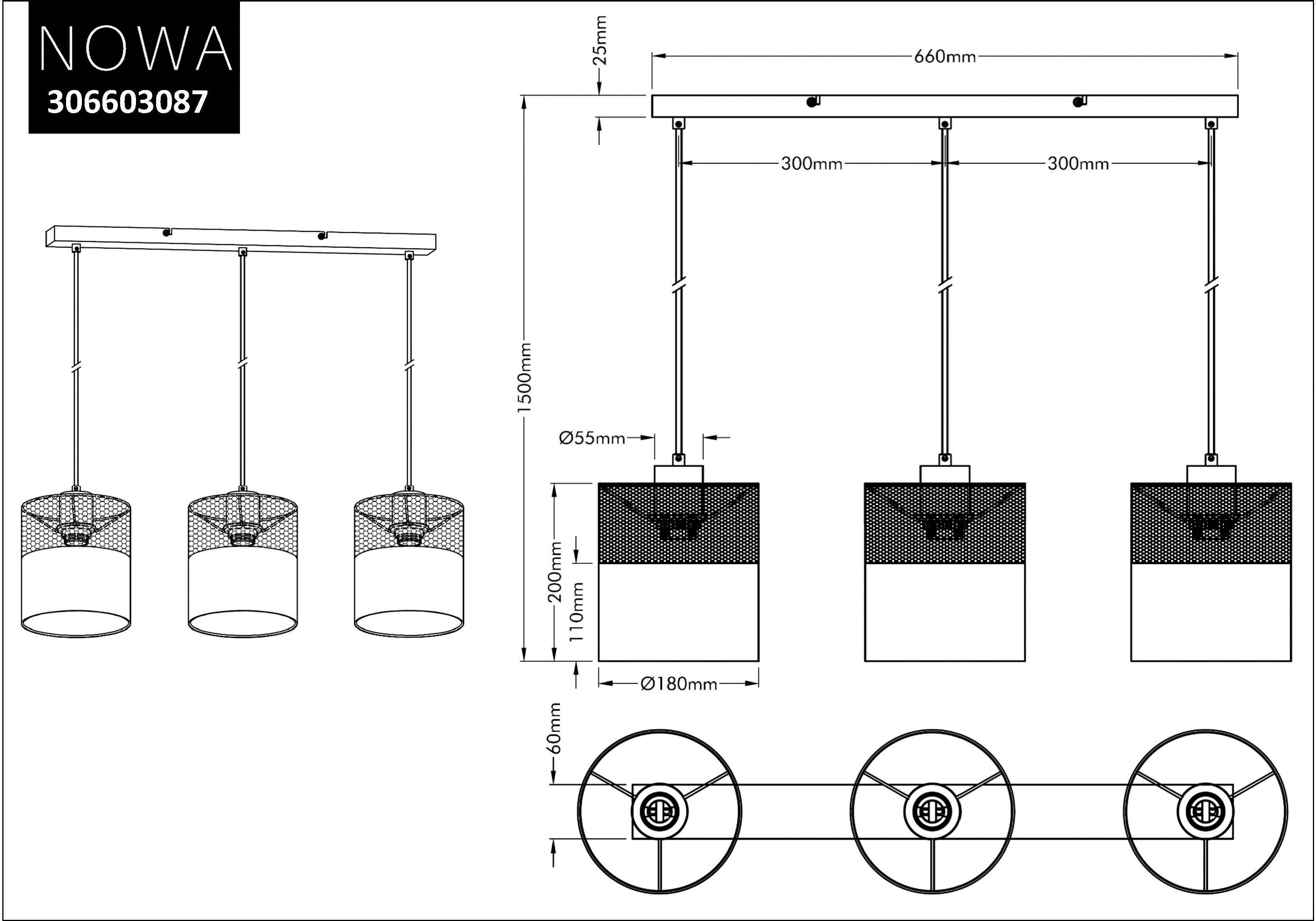 Places of Style Led-hanglamp ACATE zonder lichtbron, in hoogte verstelbaar, 3-traps schakelbaar (1 stuk)