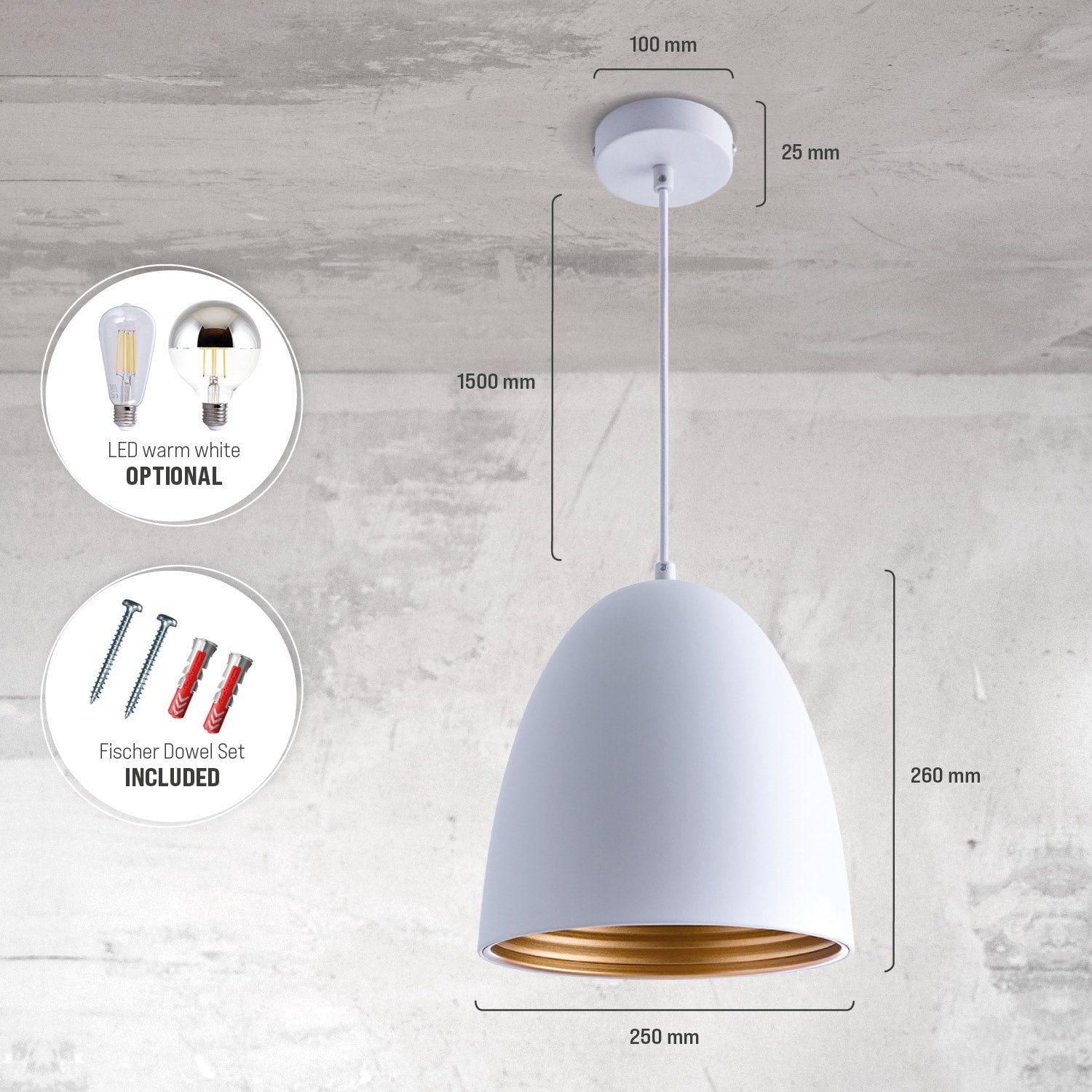 Paco Home Hanglamp JACK Keukenlamp hanglamp eetkamer Eettafellamp binnenin in goudkleur wit