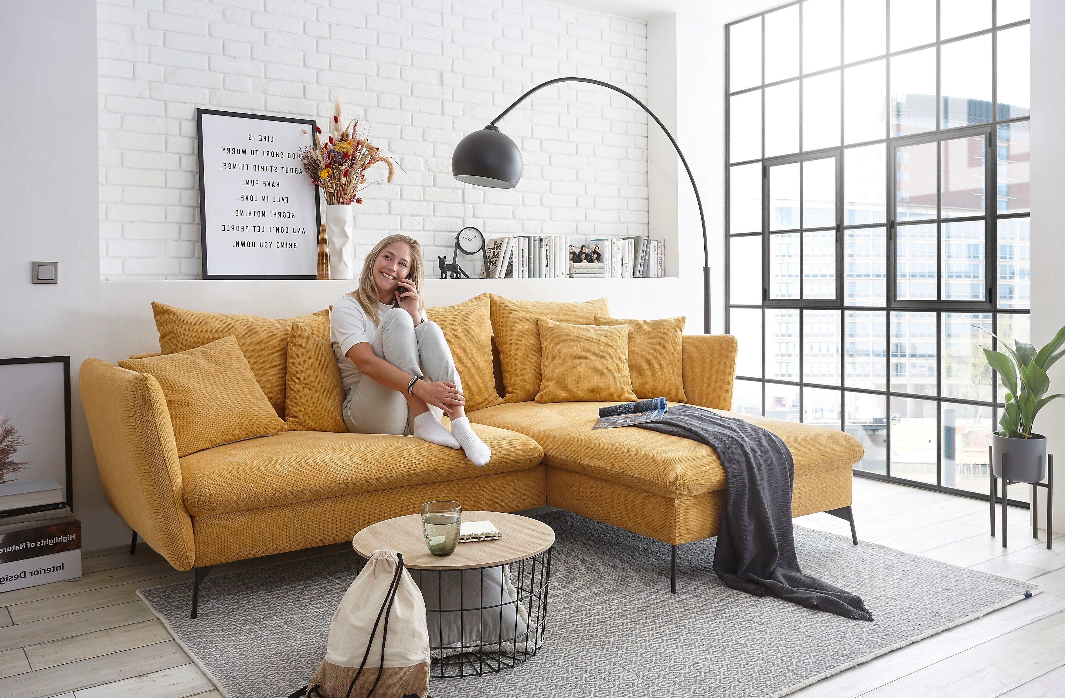 andas Hoekbank LIVORNO,258 cm, L-model, Slaapfunctie en bedlade (139/224 cm), fluweel, structuur, geweven stof