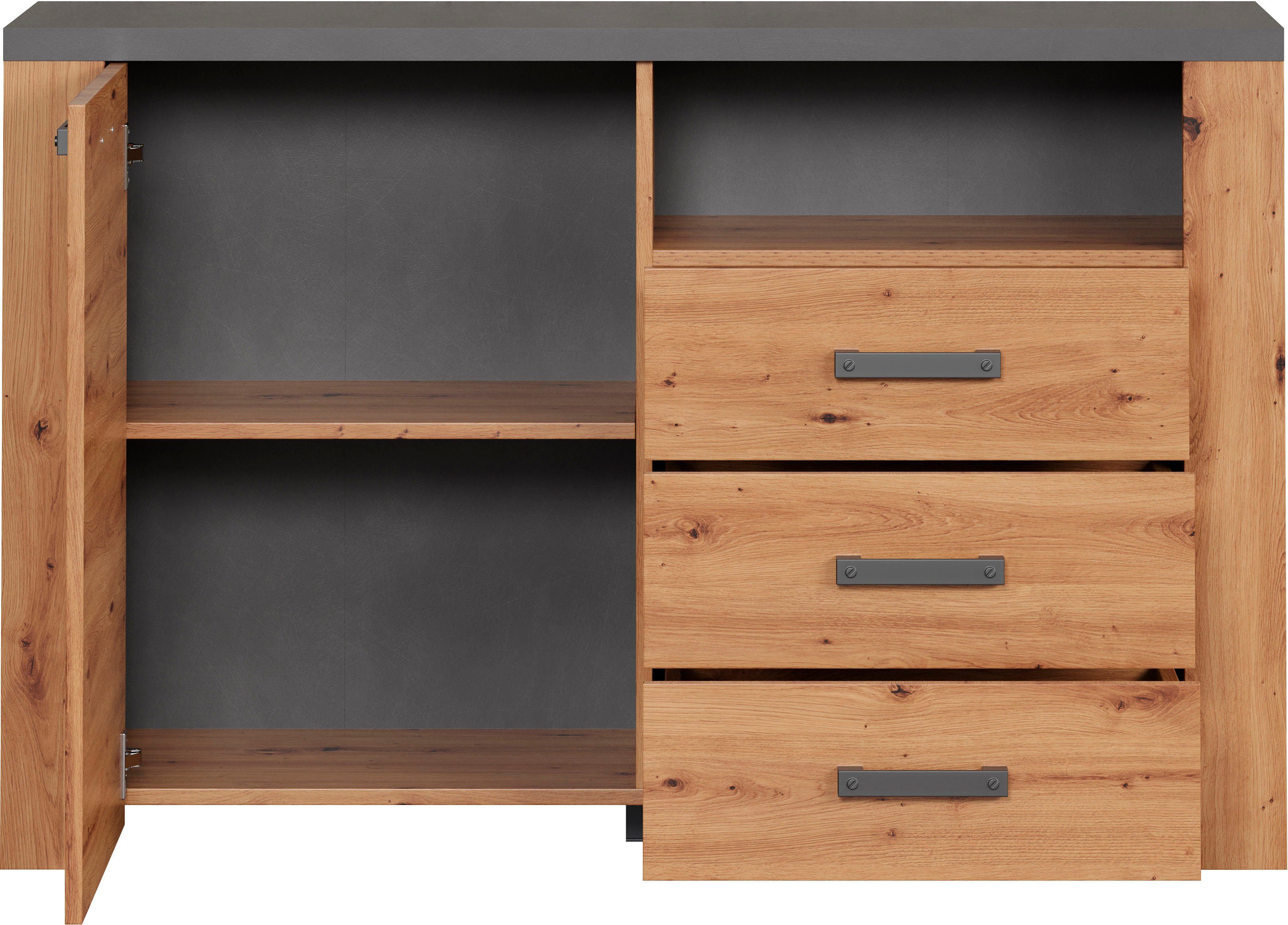 Home affaire Dressoir Ambres Commode in echt houtlook, Afmetingen BxH: 127x83 cm, Eik (1 stuk)