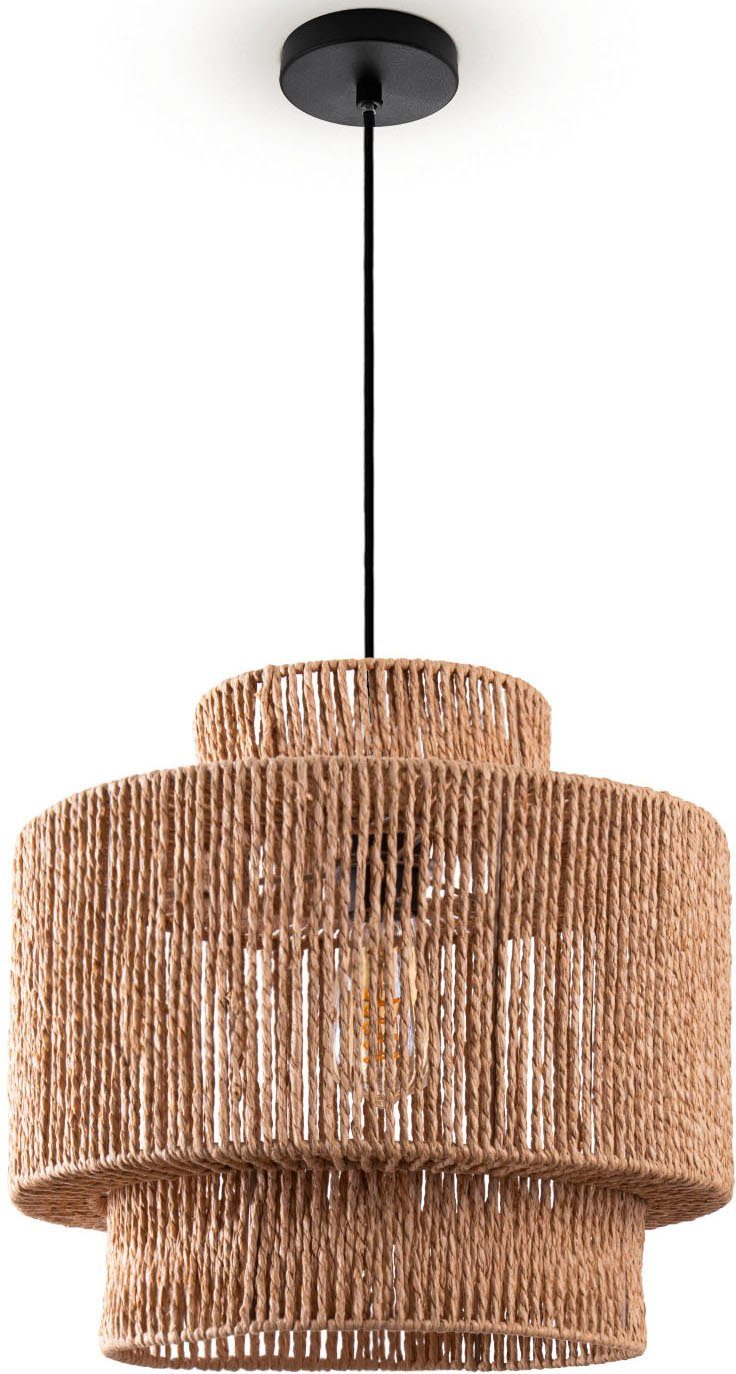 Paco Home Hanglamp Hugo Lupita Woonkamer eetkamer rattan look Boho lampenkap papier
