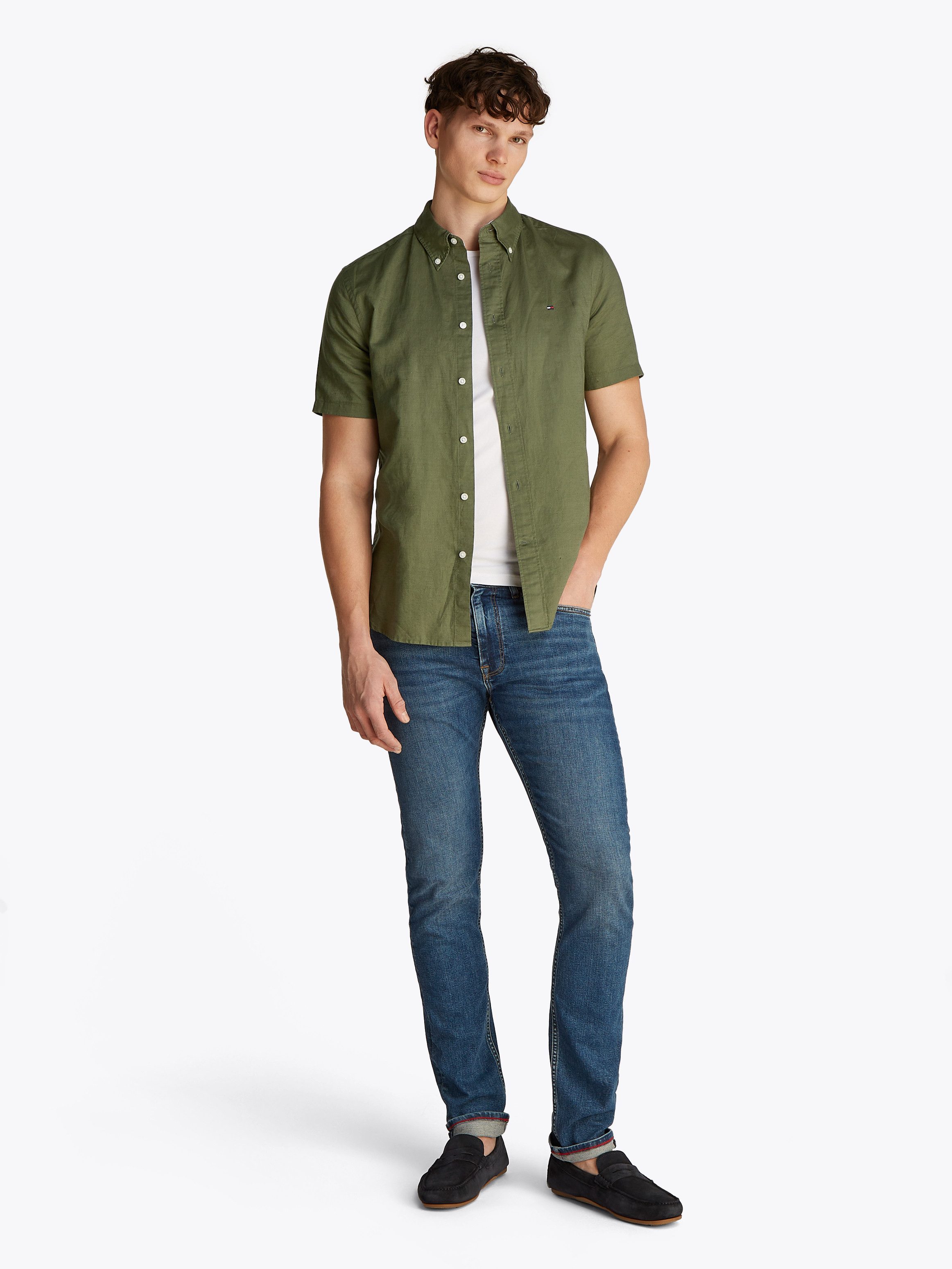 Tommy Hilfiger Overhemd met korte mouwen LINEN BLEND SOLID SS RF SHIRT