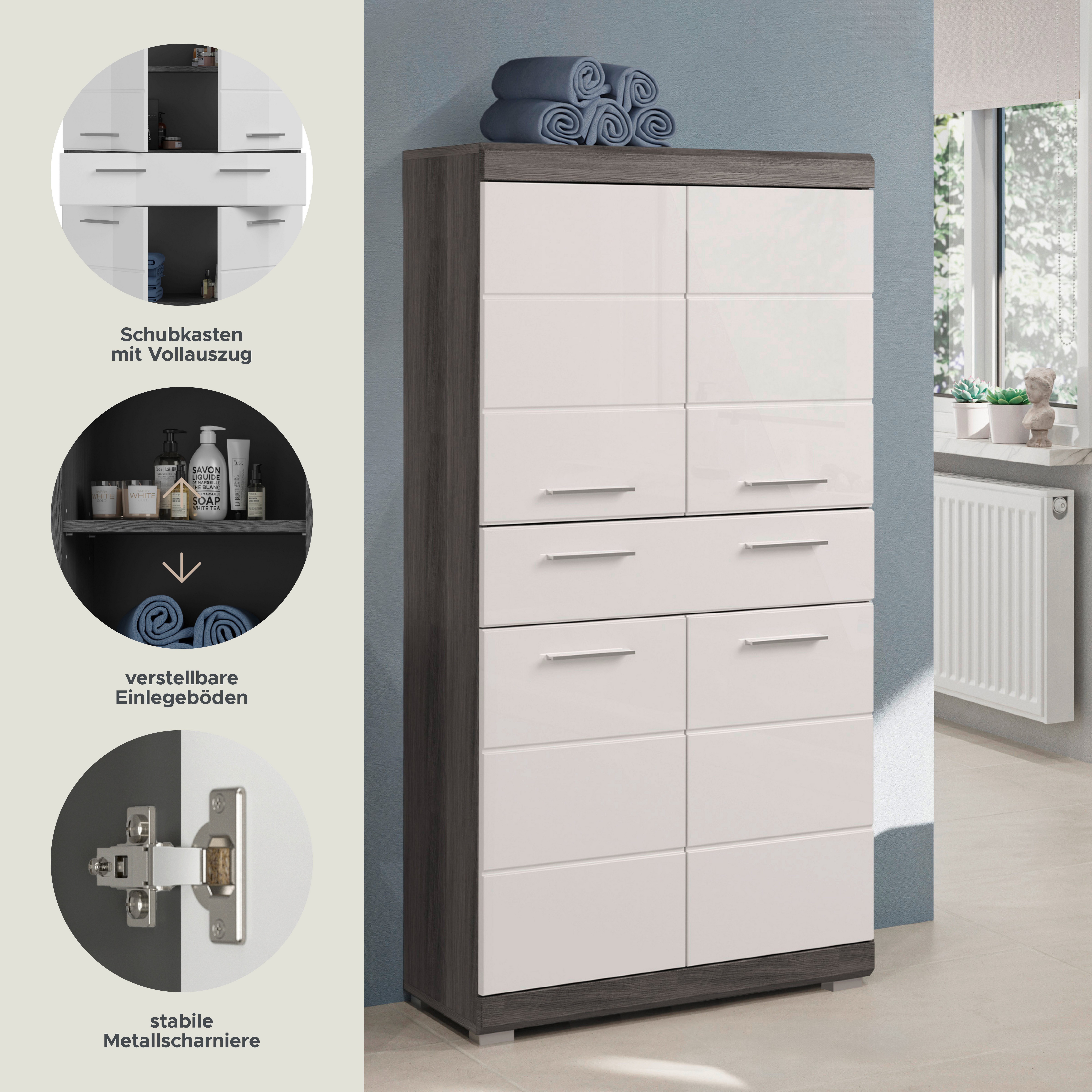 INOSIGN Halfhoge kast Siena, breedte 74 cm, 4 deuren, 1 lade, 4 vakken, MDF-front in verschillende kleuren verkrijgbaar, badkamermeubels, badkamerkast, kast, badkamer