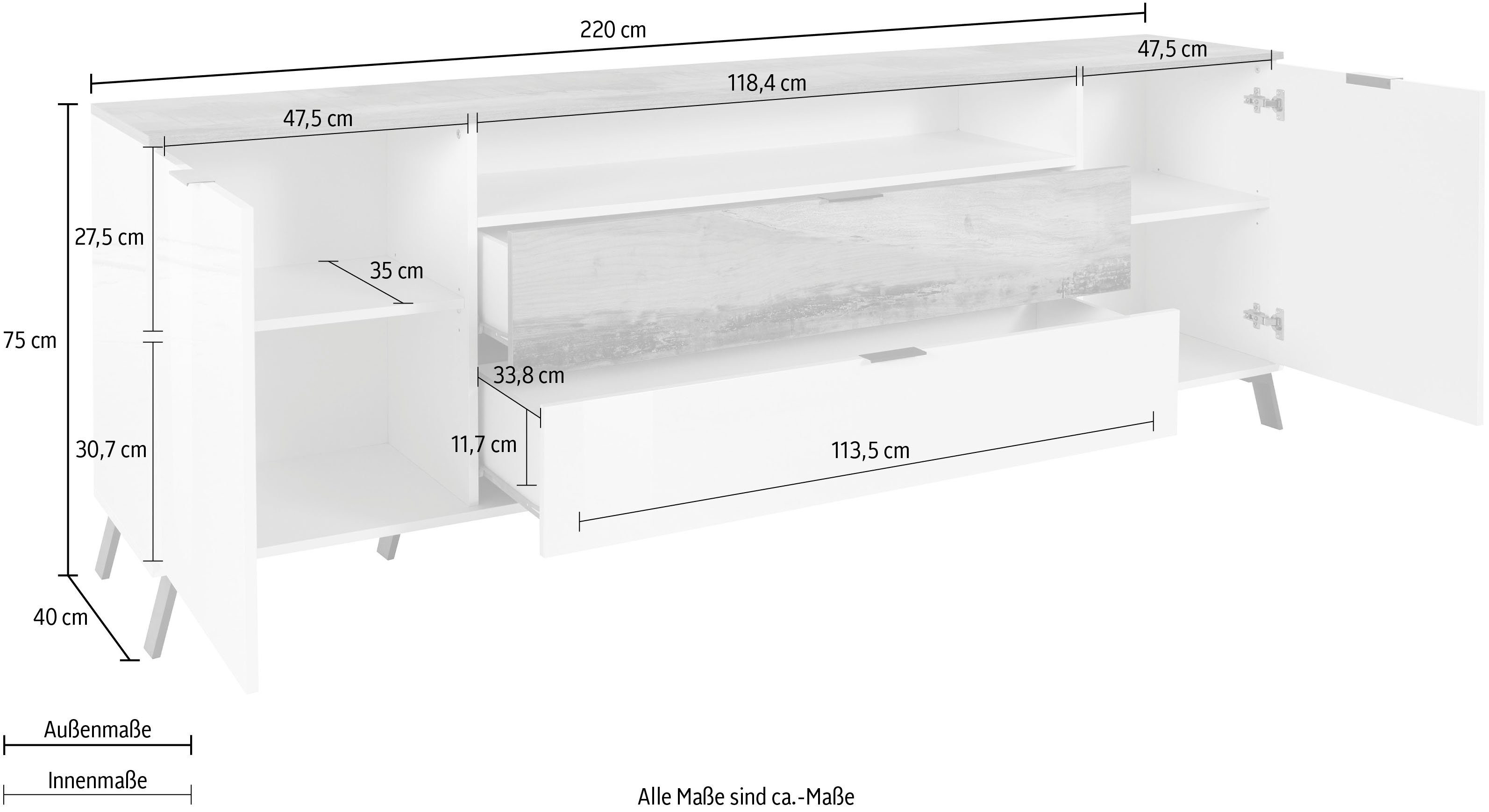 INOSIGN Dressoir CASANOVA Breedte ca. 220 cm