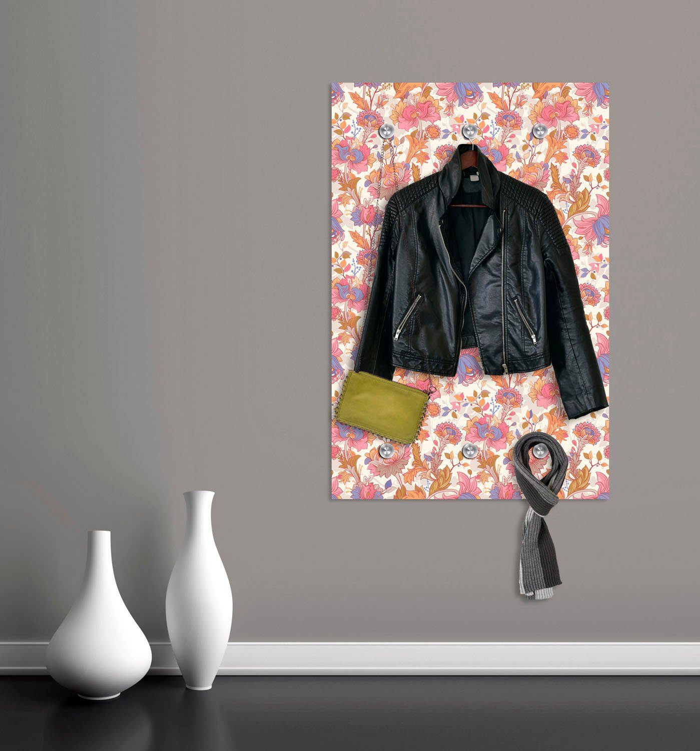 queence Kapstok Bloemen met 6 haken, 80 x 120 cm