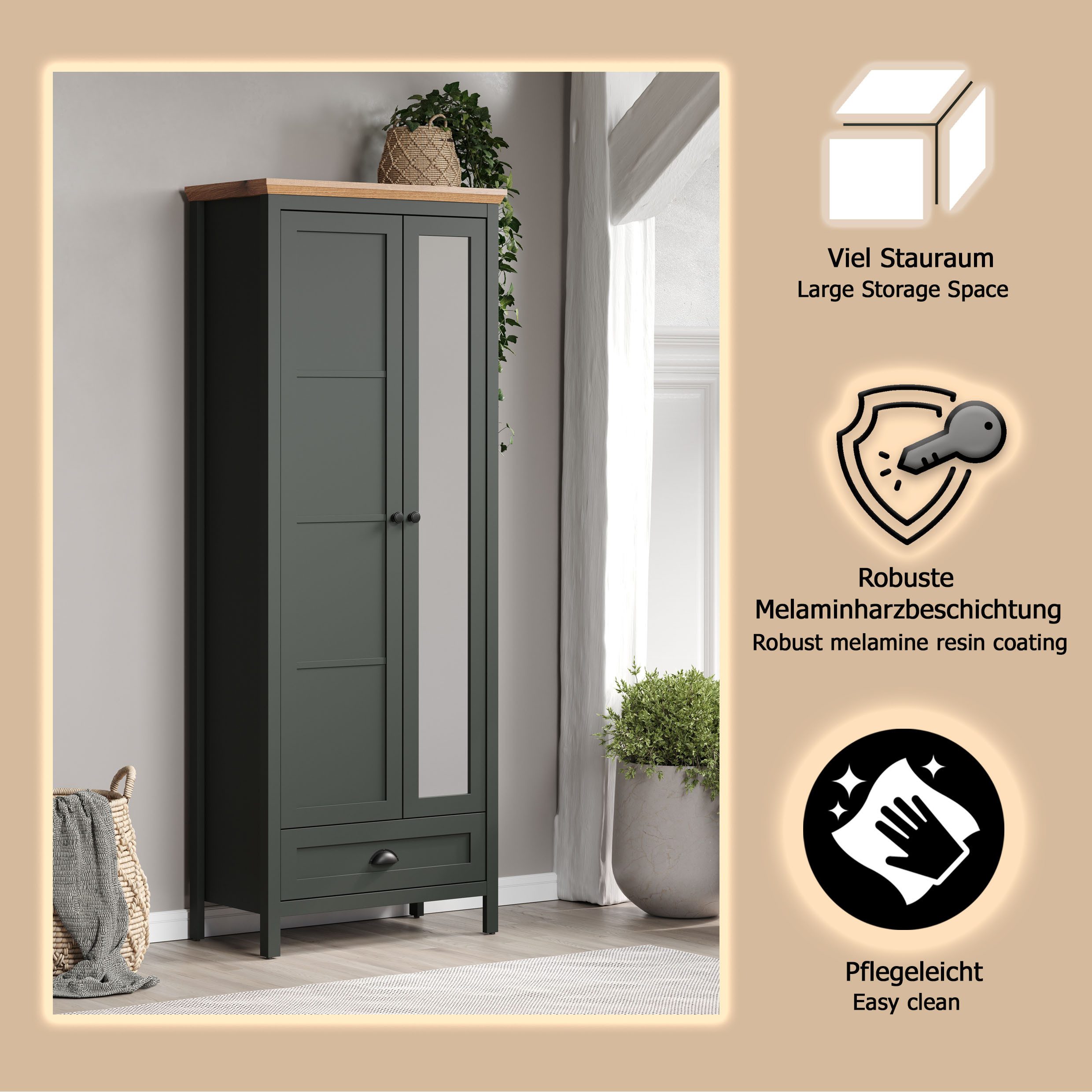 Home affaire Kledingkast Vienna Kledingkast met uittrekbare kledingstang - (B/D/H) 77/39/198 cm (1 stuk)