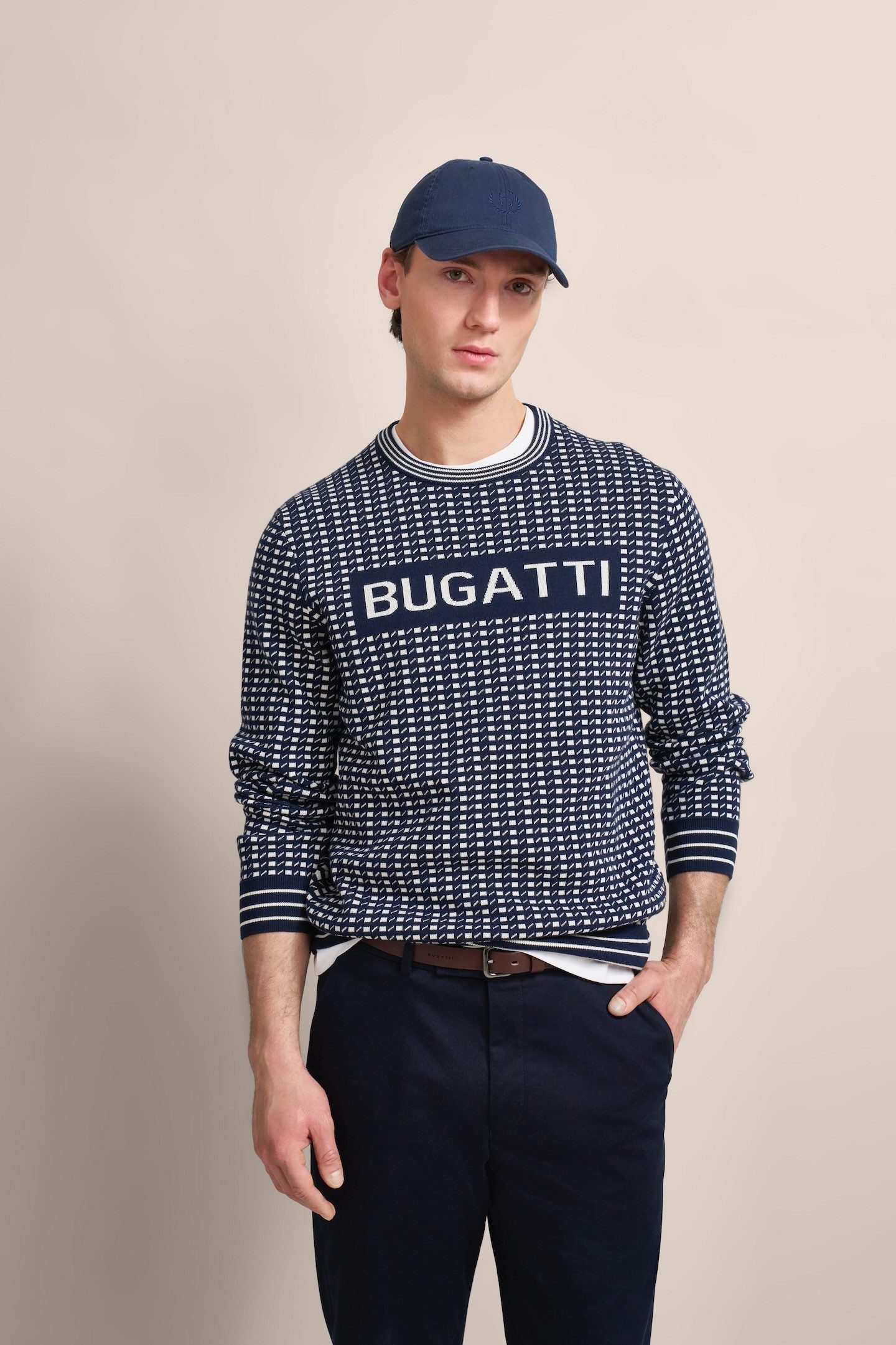 Bugatti Gebreide trui met aanwezig logo-print