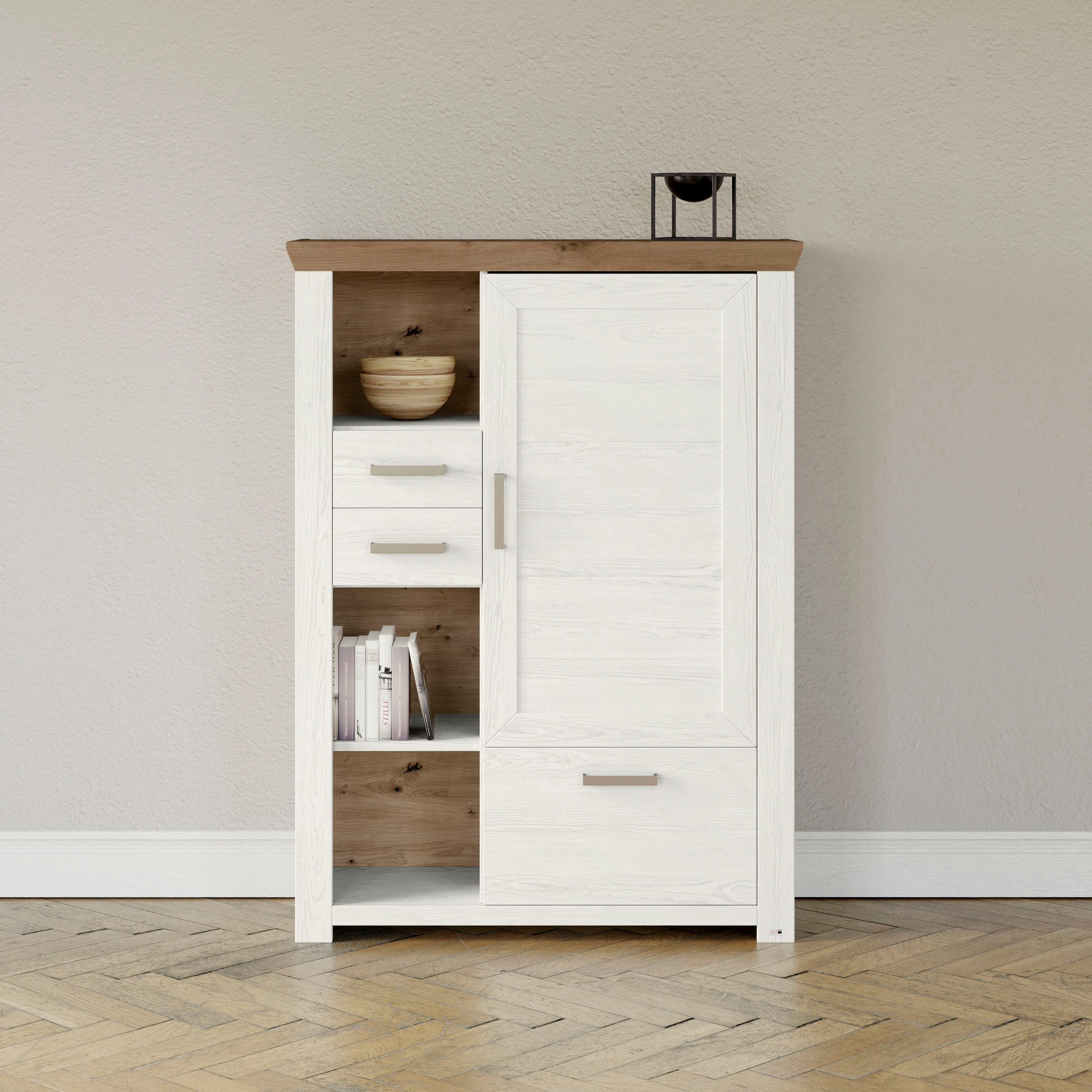 set one by Musterring Highboard York Type 25 en 26, in 3 kleurvarianten, verlichting optioneel, breedte 105 cm highboards wit