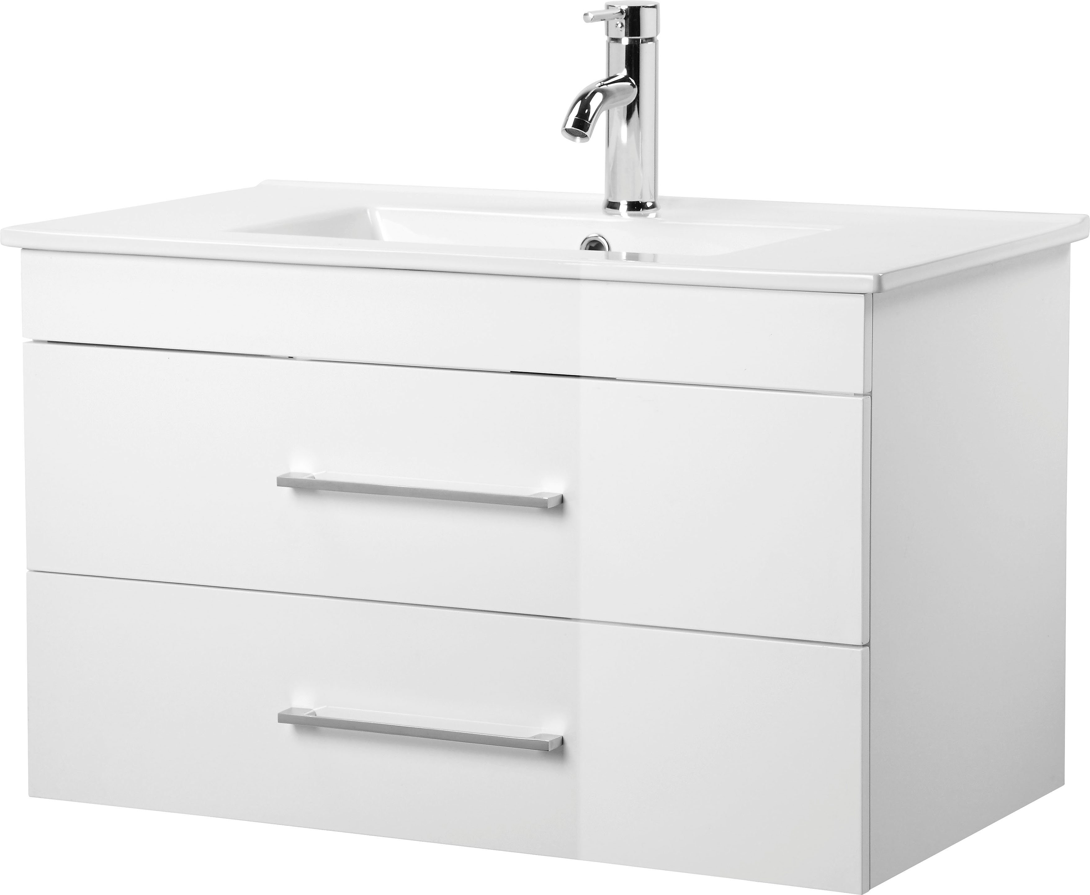 welltime Wastafelonderkast Florence badkamermeubel badkamerkast met wasbak Wastafelmeubel met 2 laden en soft-closesysteem breedte 80 cm