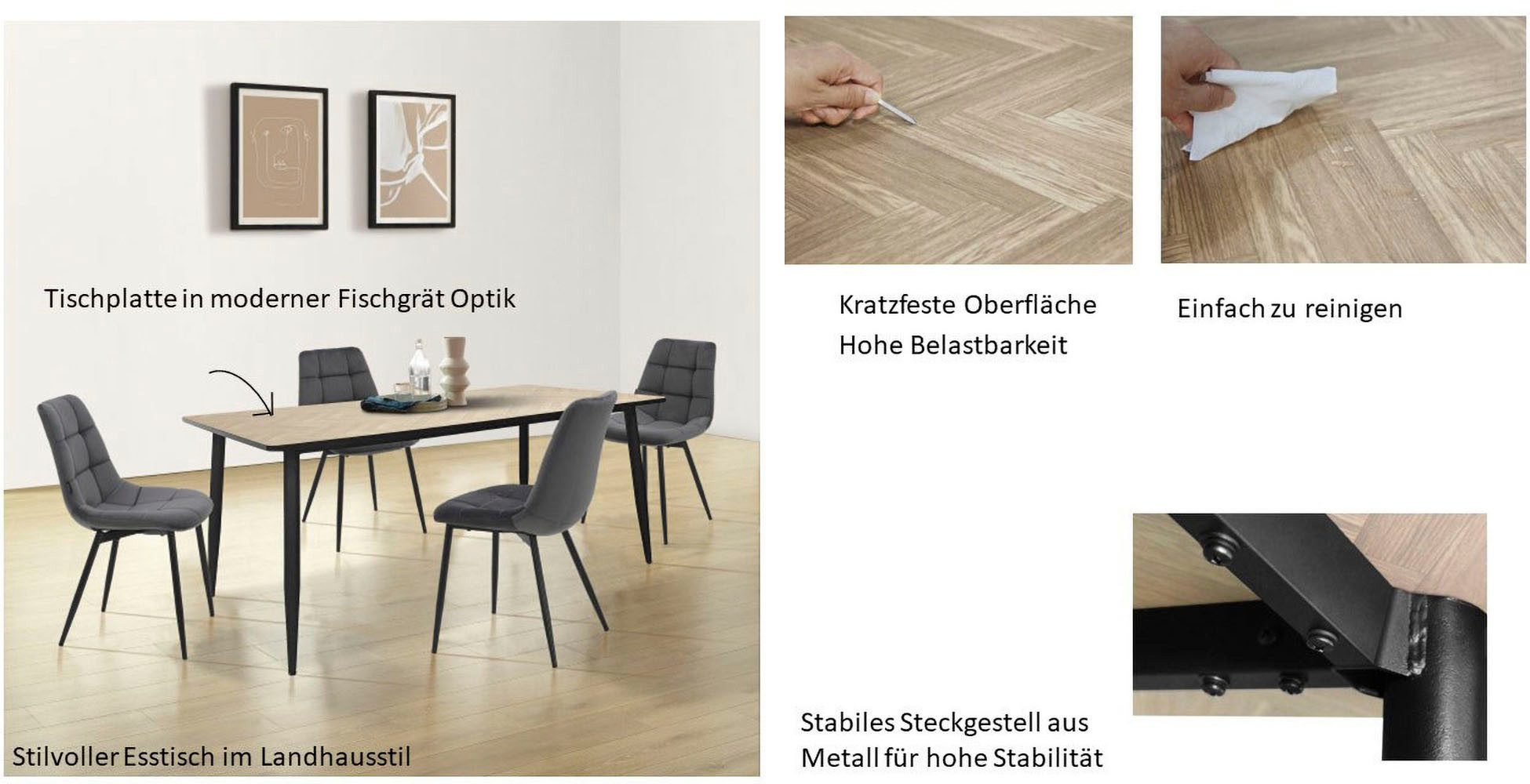 Home affaire Eettafel Arhus in trendy visgraatlook