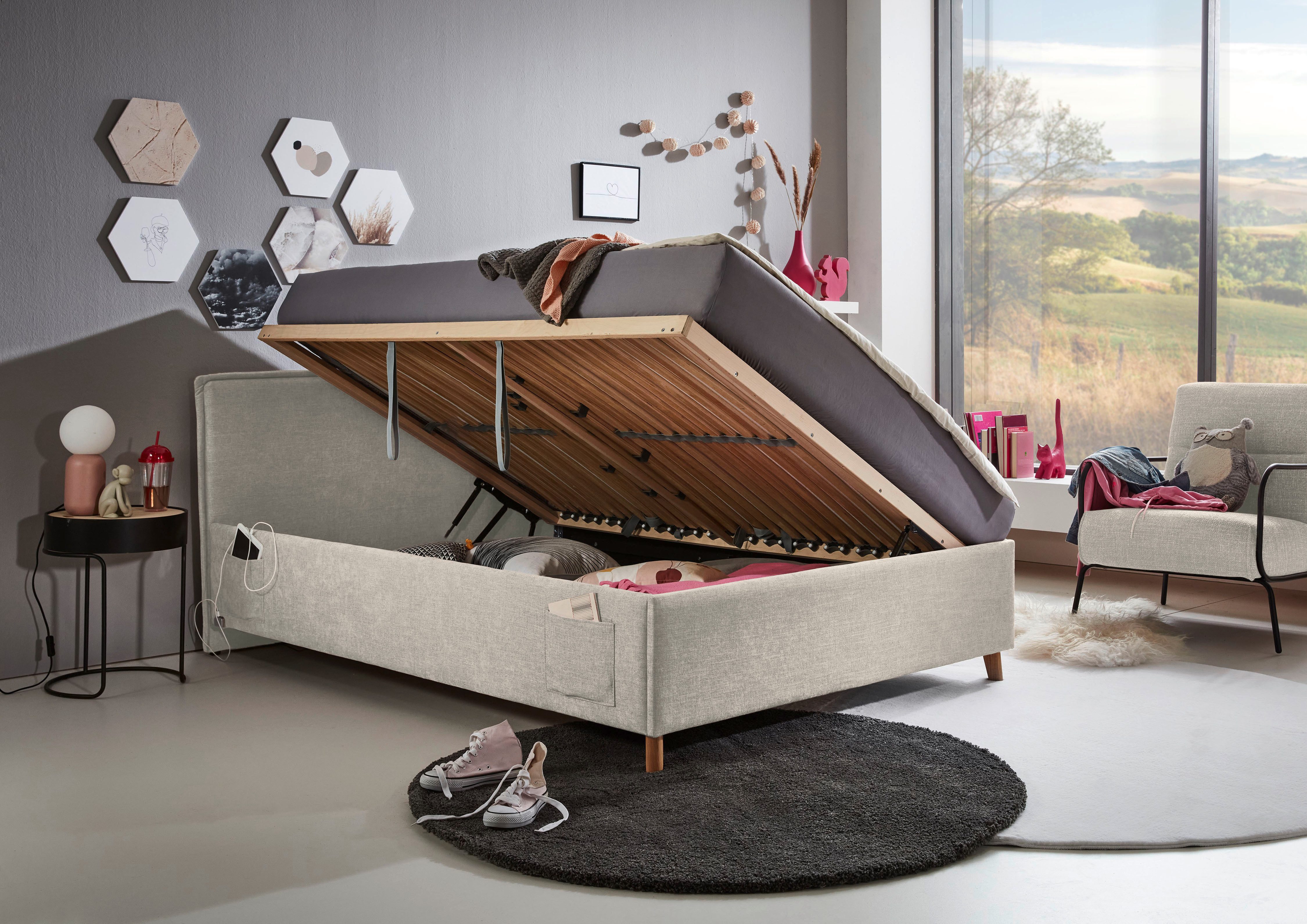 meise.möbel Kinderledikant Fun Bekleed bed naar keuze met bedkist, tienerbed inclusief USB-aansluiting