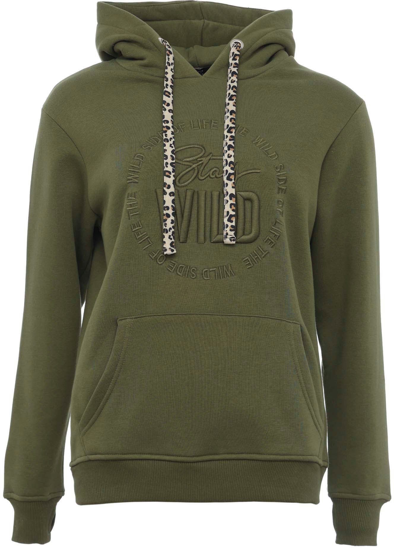 Zwillingsherz Hoodie met gelijkkleurig stay wild-borduursel en bandjes in leeuwendesign