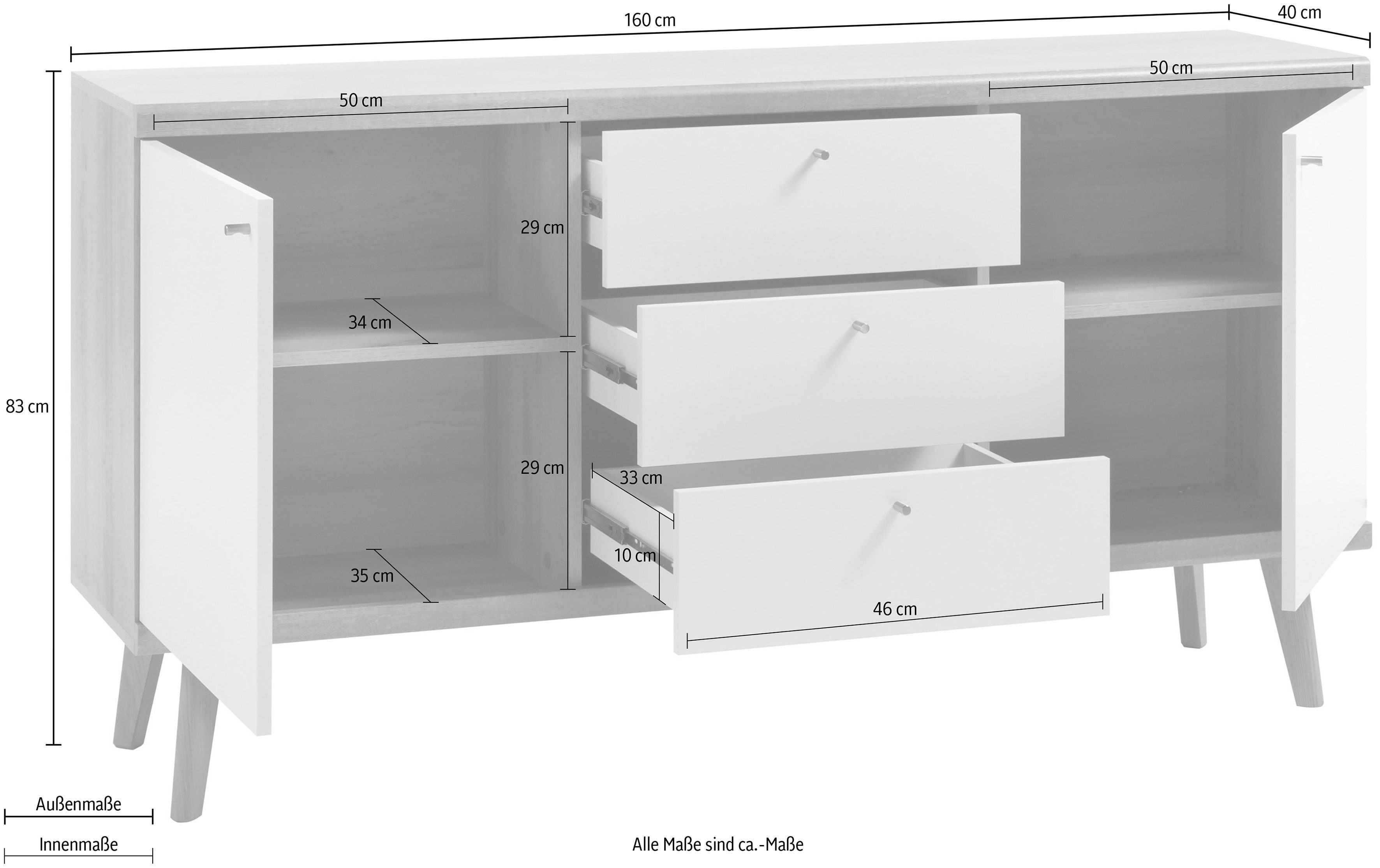 andas Dressoir MERLE in scandinavisch design, breedte 160 cm