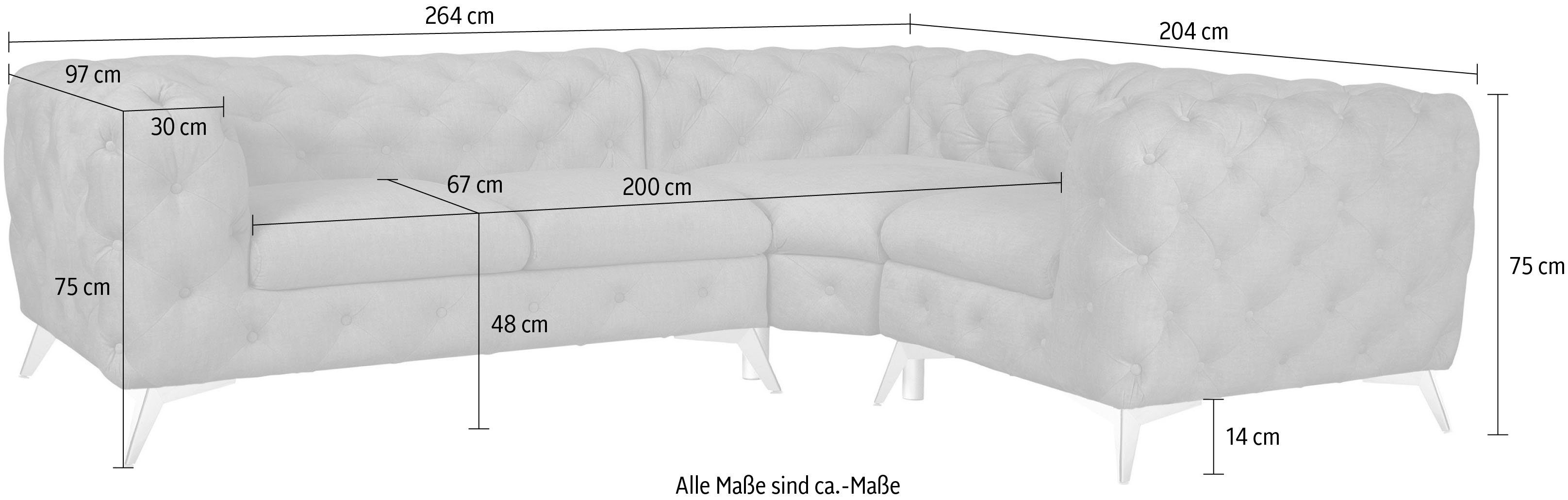 Leonique Chesterfield-bank Glynis L-vorm luxueuze capitonnage, moderne chesterfield look, kleur van de poten ter keuze