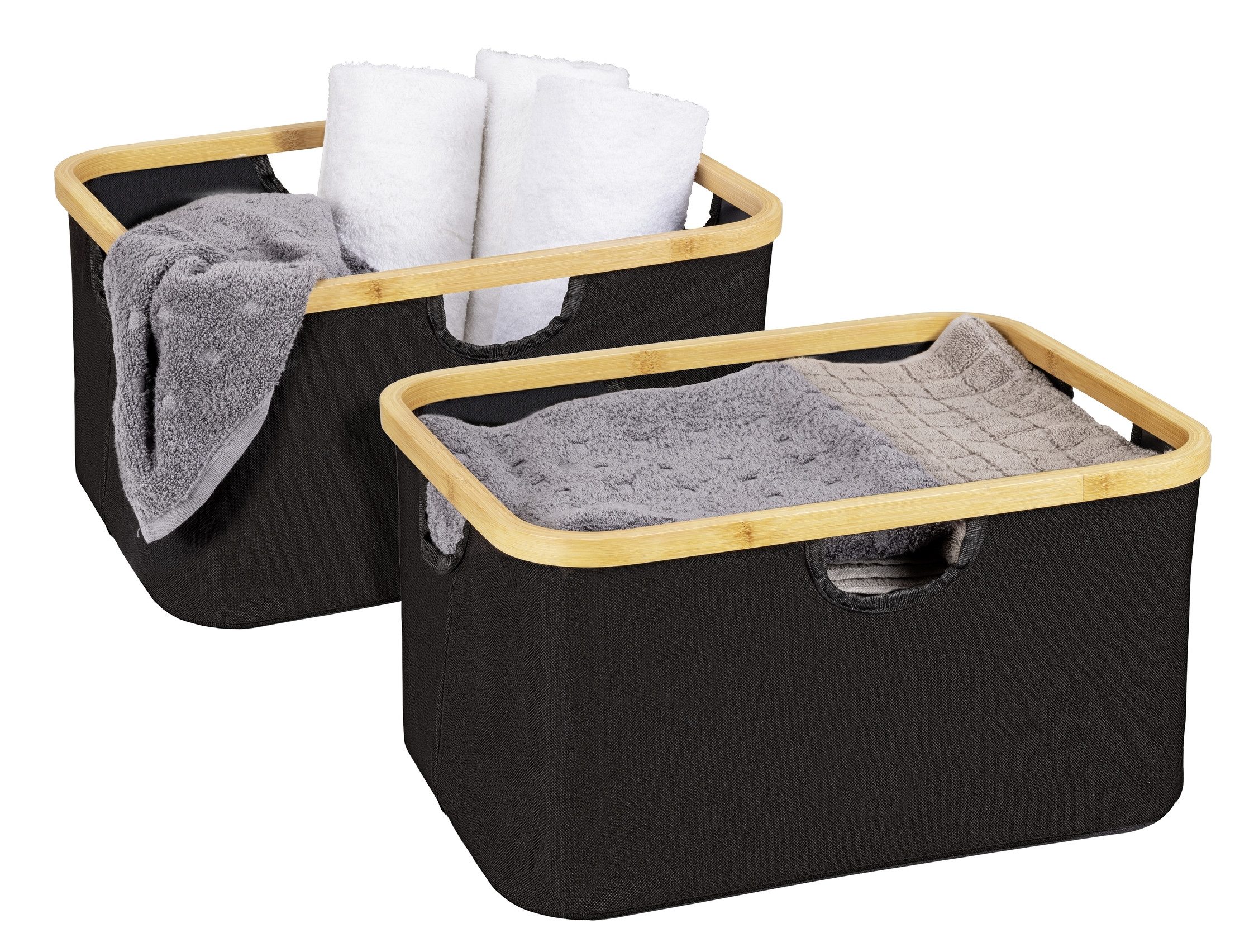 WENKO Wasmand Modell Ecori Opbergmanden, gerecycled polyester met bamboe frame (set, 2 stuks)