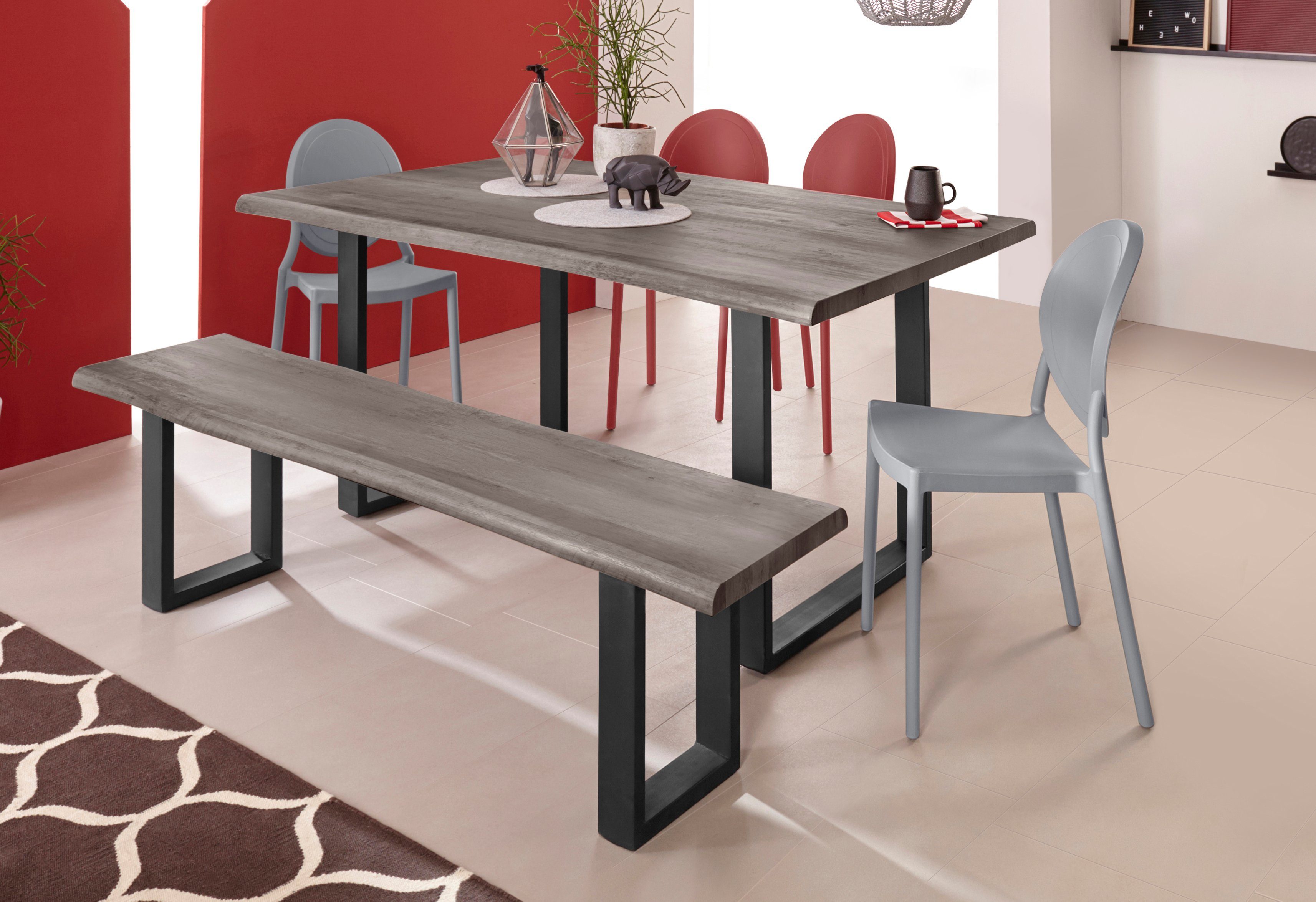 INOSIGN Zitbank Selina met mooi metalen frame en van folie voorziene hout-look op het zitoppervlak