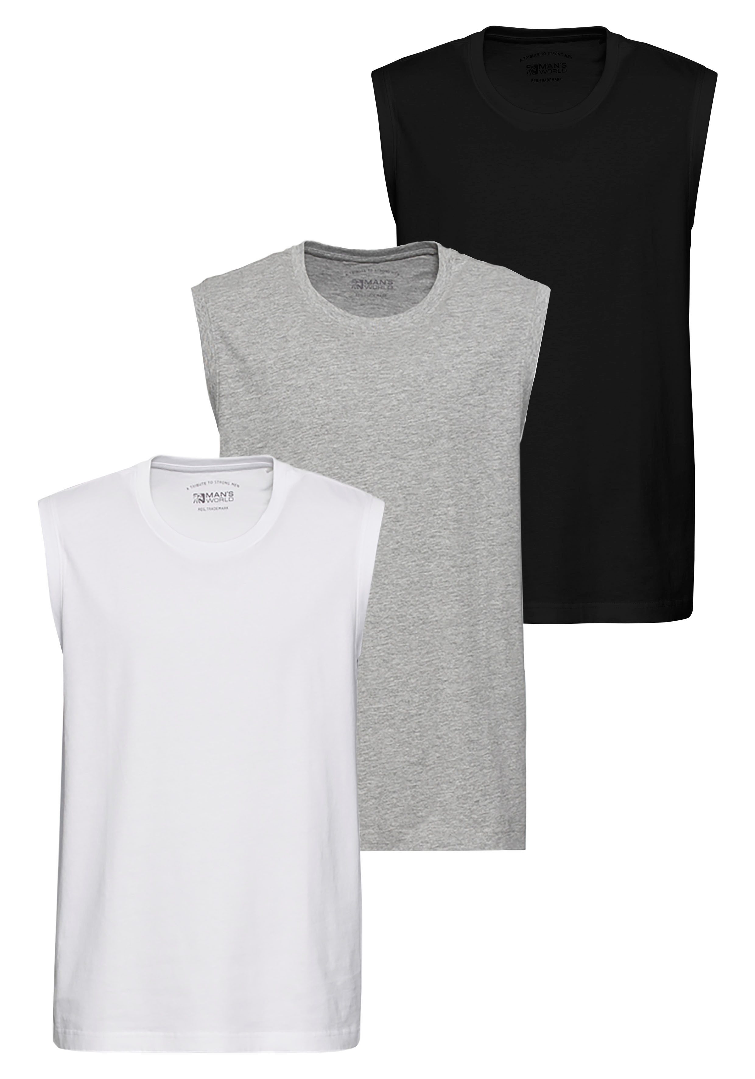 Man's World Muscle-shirt mouwloos, basic stijl, effen, ronde hals (3-delig, Set van 3)