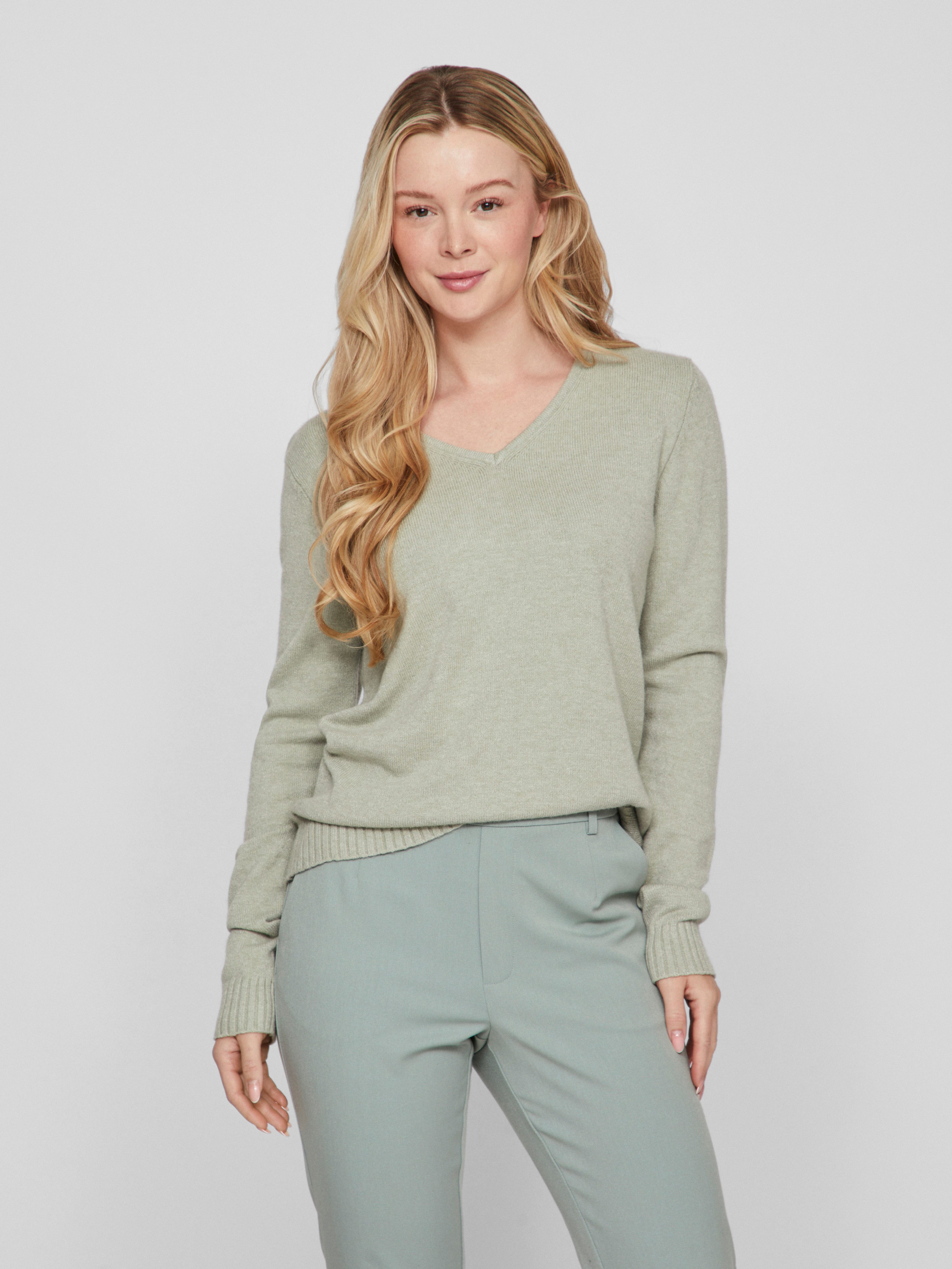 Vila Trui met V-hals VIRIL V-NECK L/S KNIT TOP - NOOS dames truien met v-hals maat S (36) groen