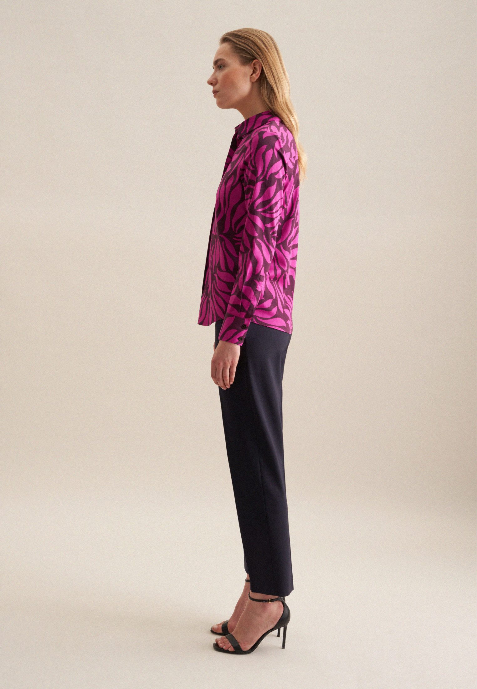 seidensticker Overhemdblouse Zwarte roos Lange mouwen kraag print