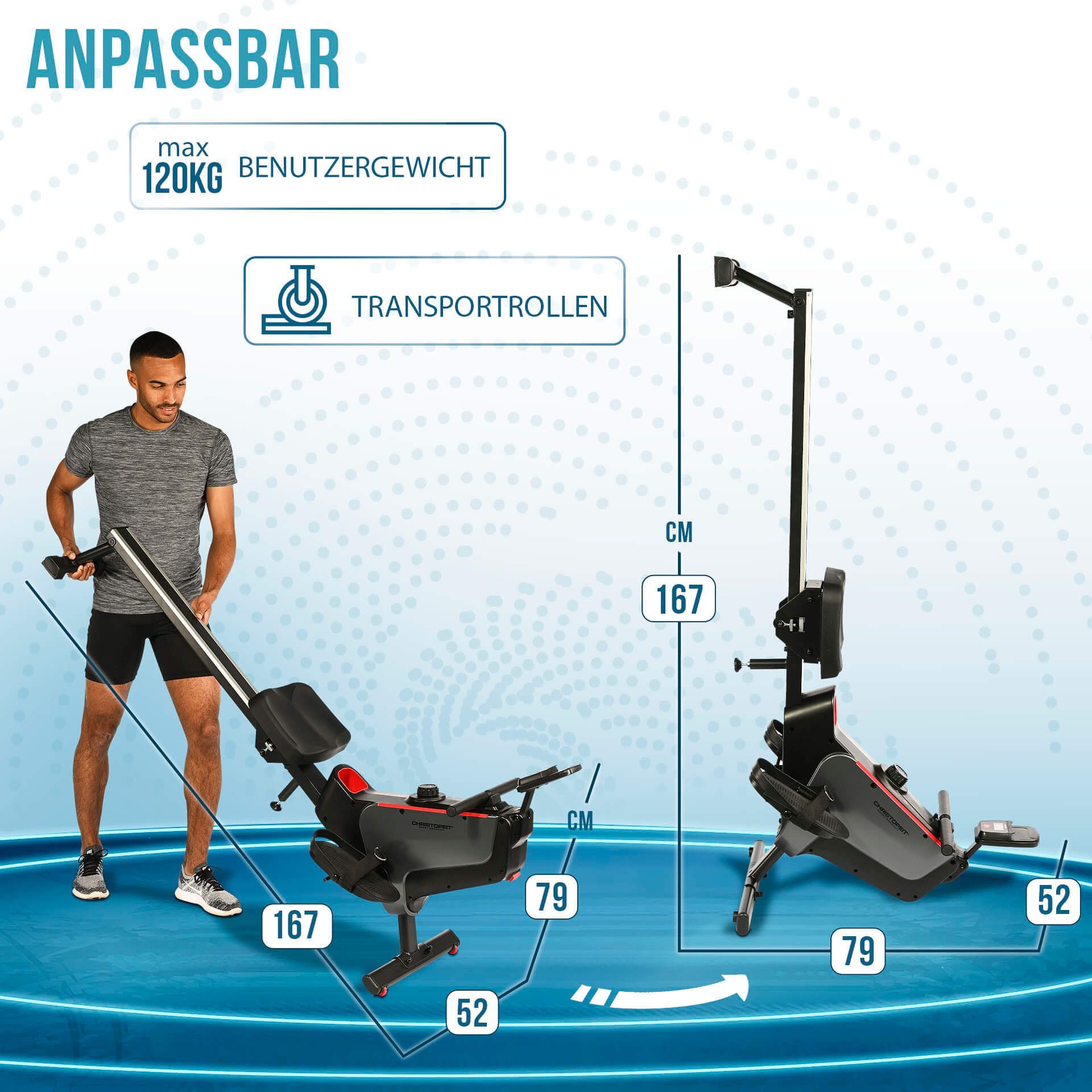 Christopeit Sport® Roeitrainer RW 1000 Roeimachine, 8 weerstandsniveaus