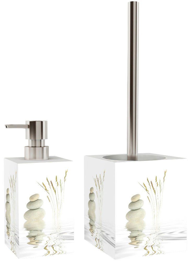 Sanilo Set badkameraccessoires Balance bestaand uit toiletzitting, badmat, stop, zeepdispenser, toiletborstel (complete set, 6-delig)