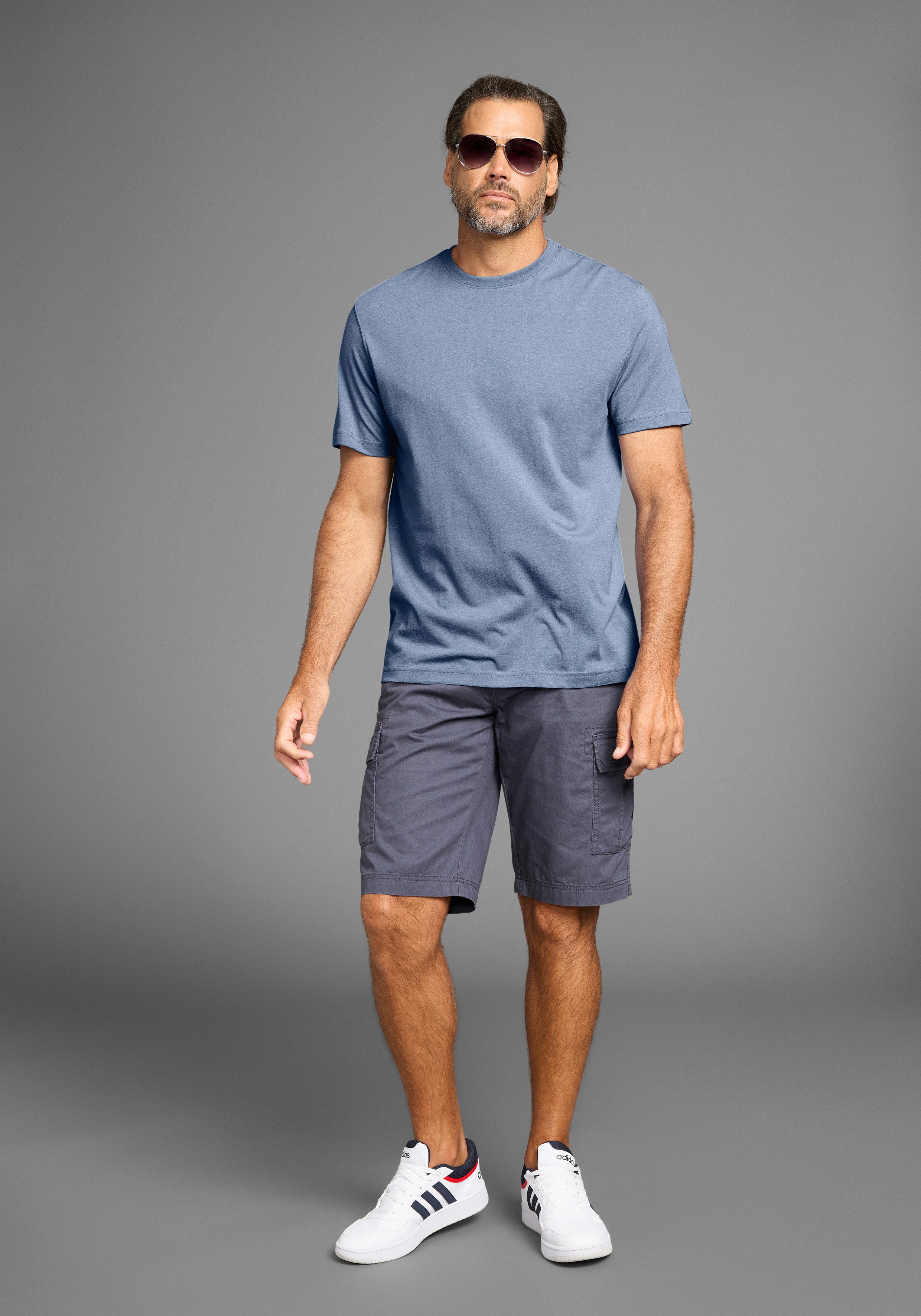 Man's World Shirt met ronde hals Korte mouwen, basic stijl, van katoenmix, 2-pack (2-delig, Set van 2)