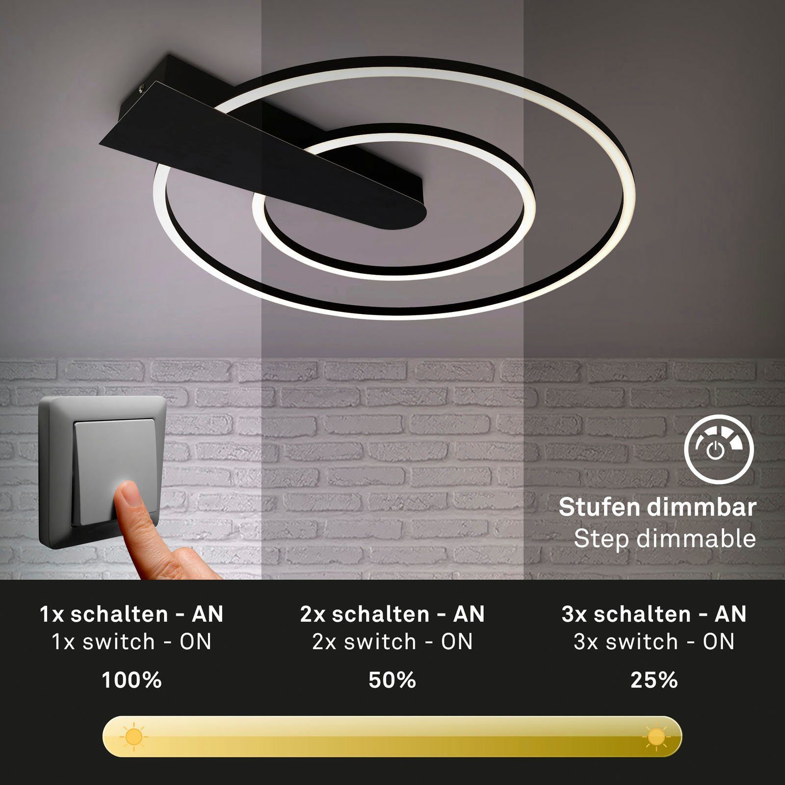 Briloner Leuchten Plafondlamp NICO DUO Plafondlamp dimbaar 25W 3000lm 3000K Ø 49,5 cm (1 stuk)
