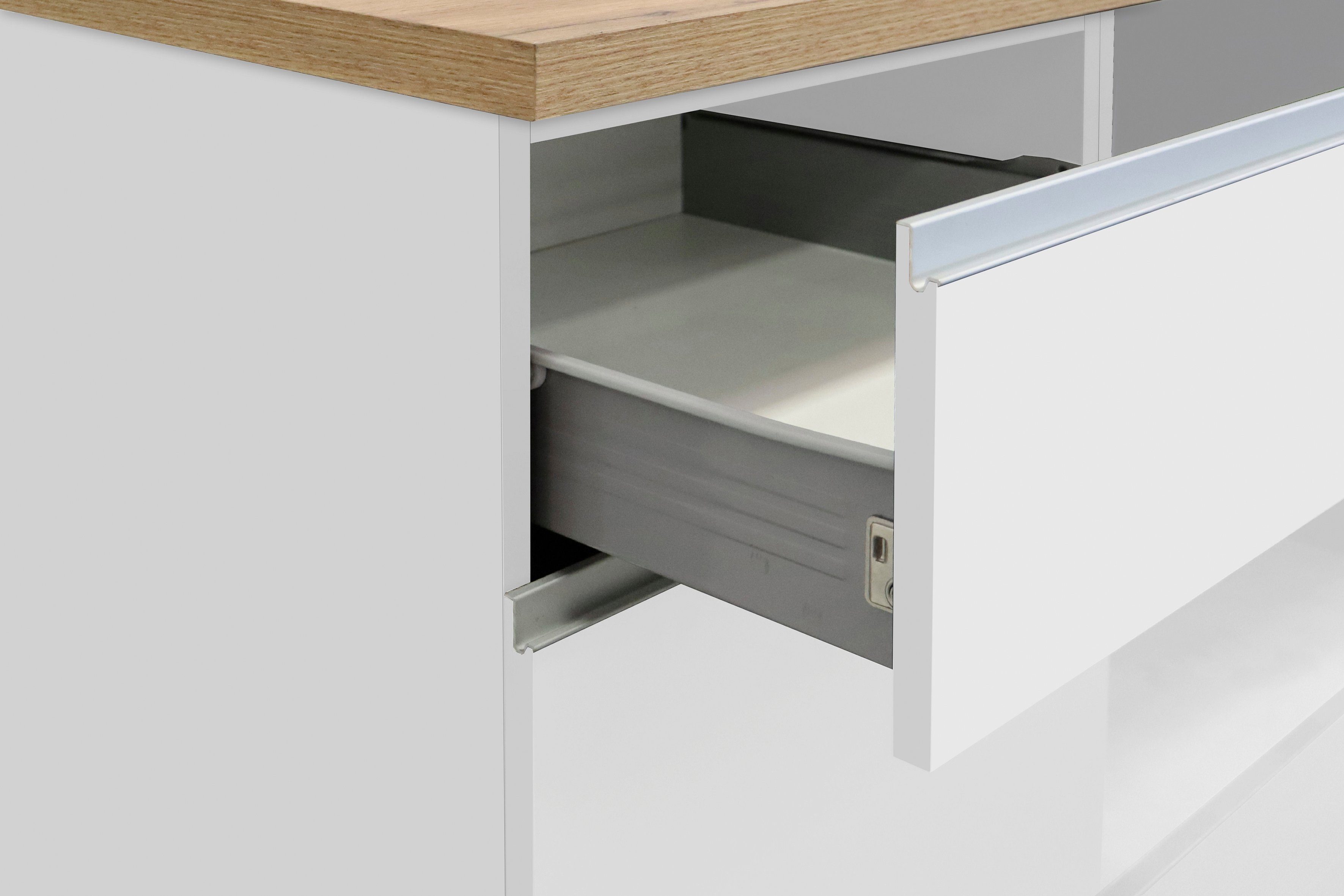 Kochstation Keukenblok KS-Sole Breedte 256 cm, met afdruiprek, zonder elektrische apparaten