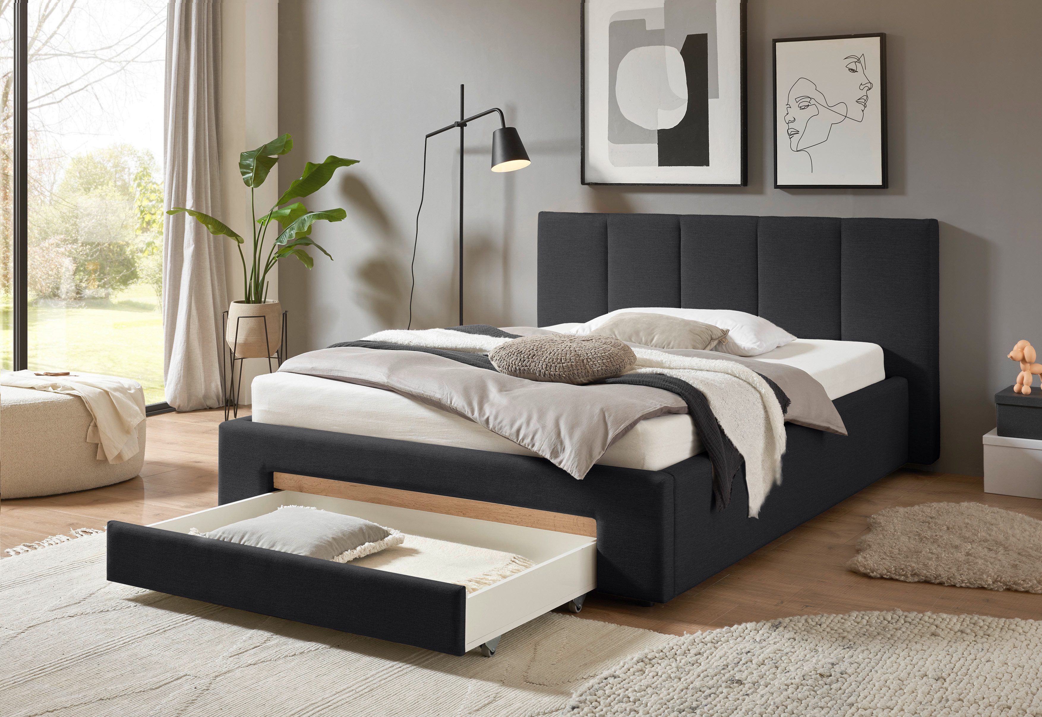 INOSIGN Gestoffeerd bed CiTY/GiRON, bedframe met bedlade, gestoffeerd opbergbed met hondenbed of opberglade, bekleding van corduroy of linnenlook