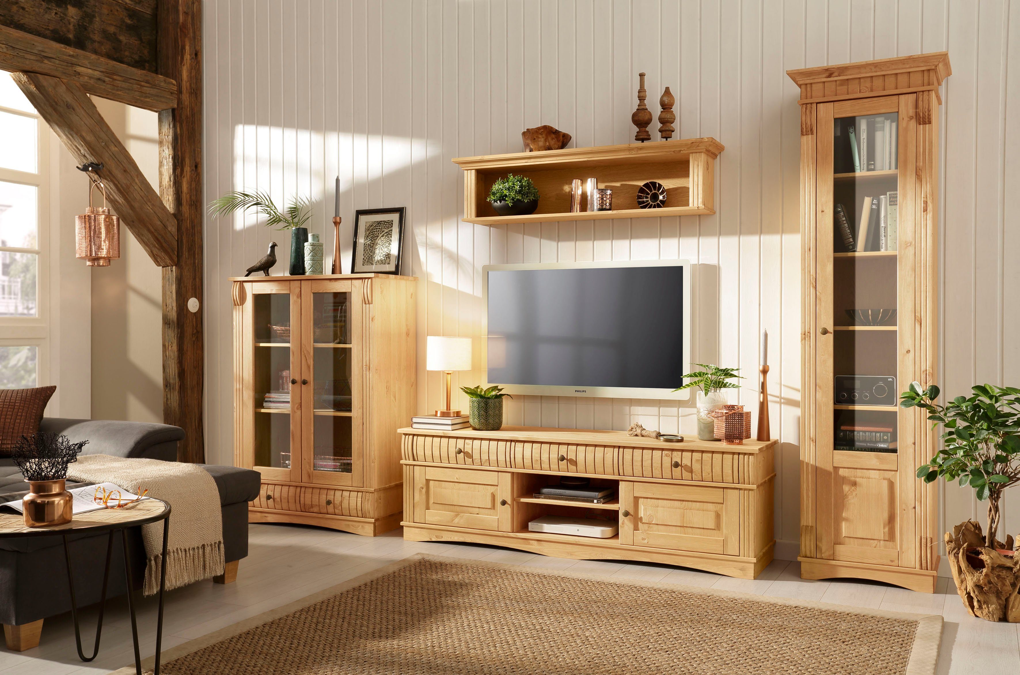 Home affaire Wandmeubel Teresa bestaand uit 1 vitrinekast klein, 1 vitrinekast groot, 1 tv-meubel (set, 3-delig)